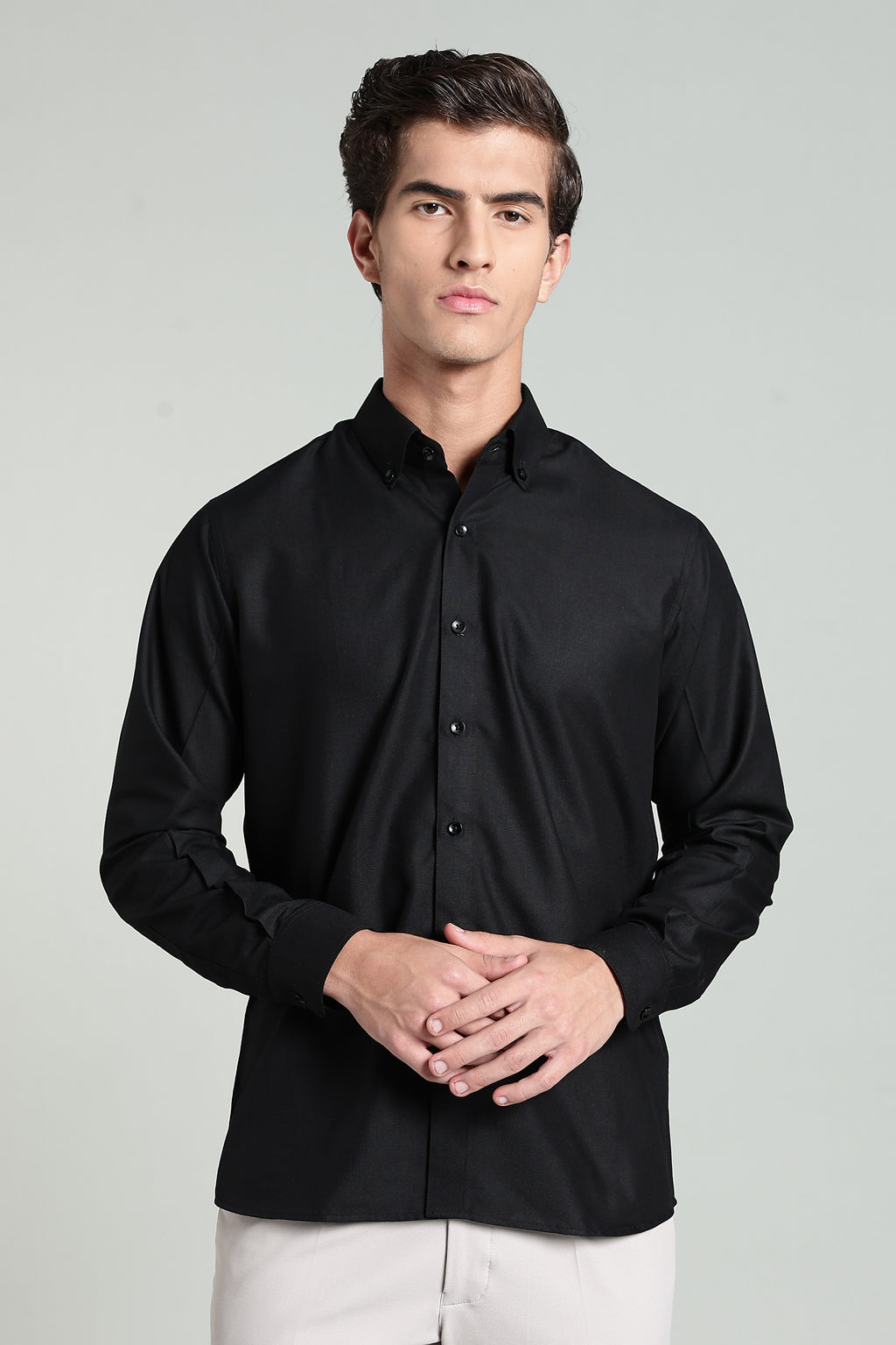 Royal Black Blended Cotton - Button Down Collar - Full Sleave Shirt