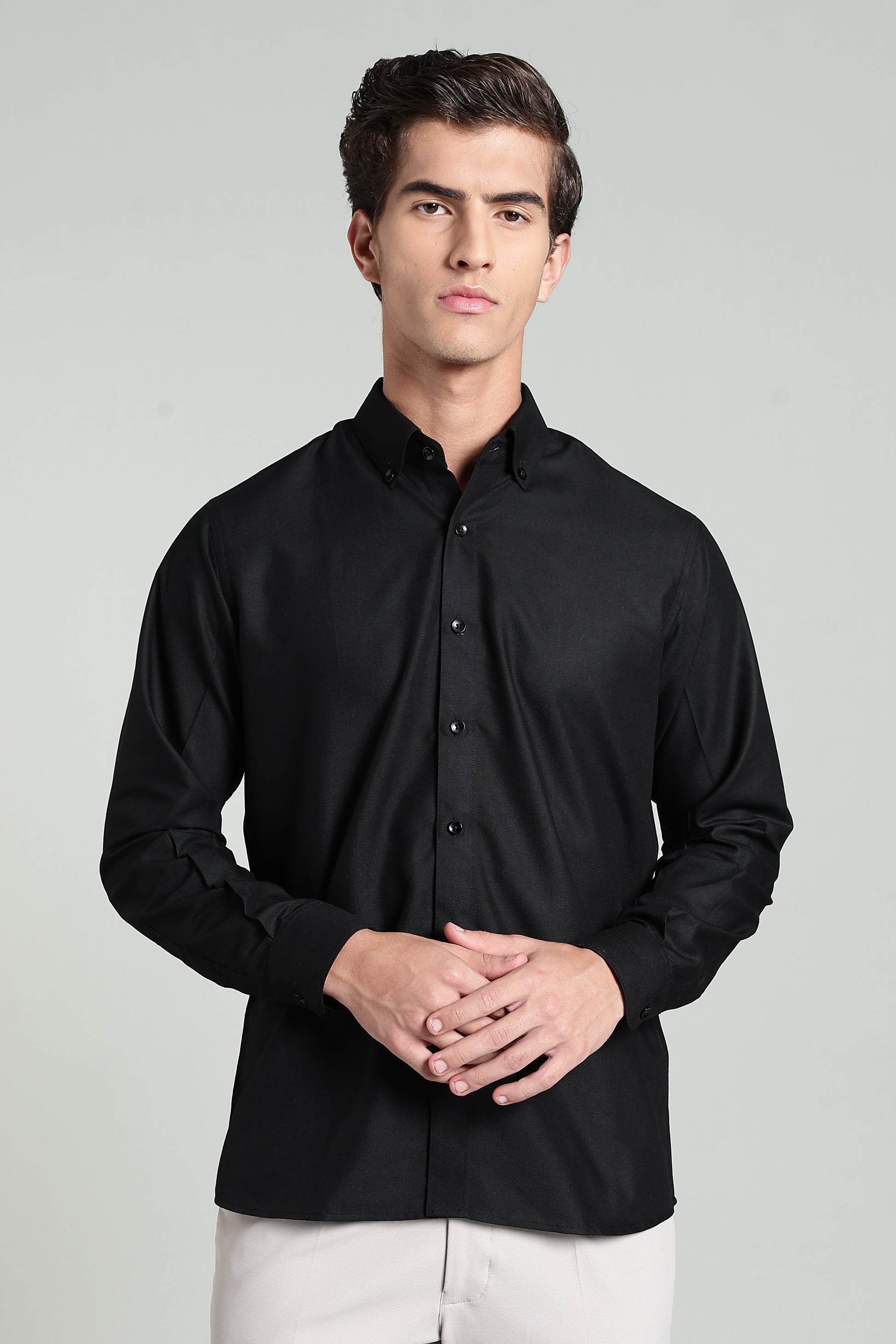 Royal Black Blended Cotton - Button Down Collar - Full Sleave Shirt