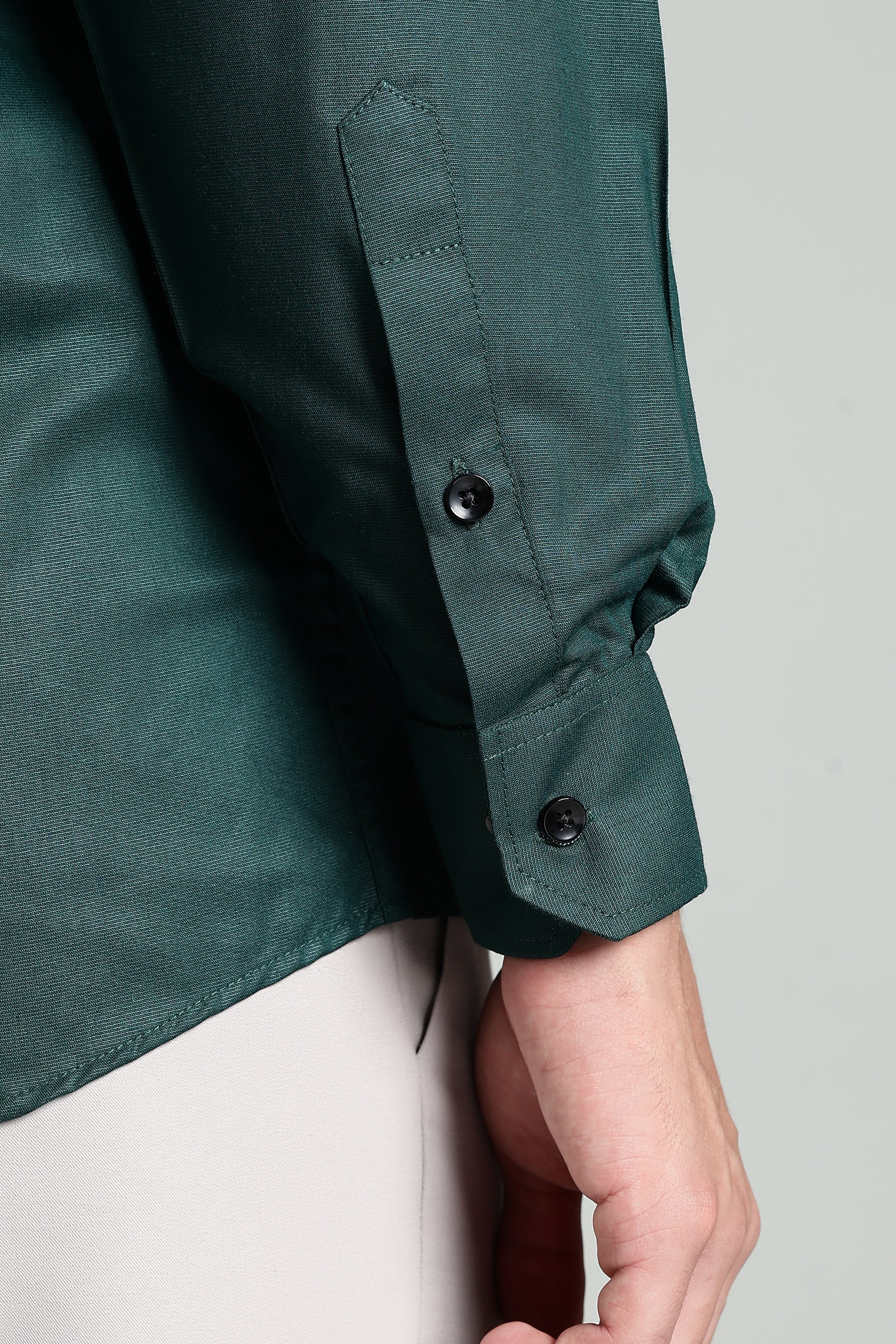 Dark Teal Green Blended Cotton - Button Down Collar - Full Sleave Shirt