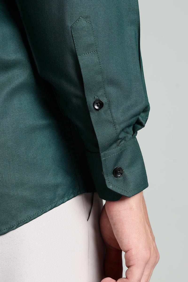 Dark Teal Green Blended Cotton - Button Down Collar - Full Sleave Shirt
