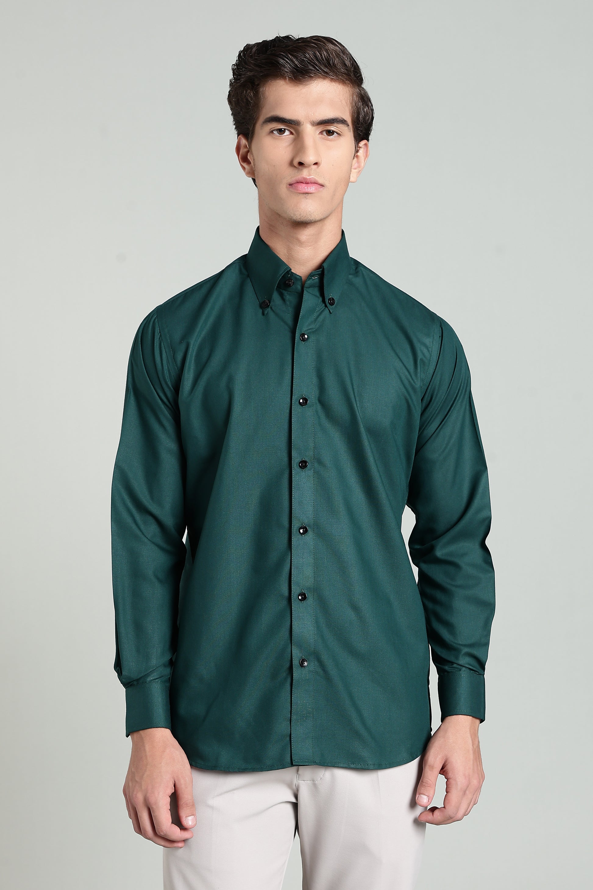 Dark Teal Green Blended Cotton - Button Down Collar - Full Sleave Shirt