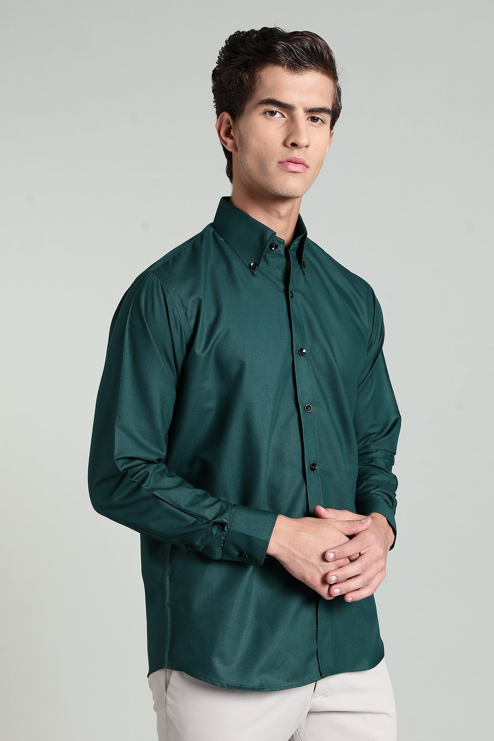 Dark Teal Green Blended Cotton - Button Down Collar - Full Sleave Shirt