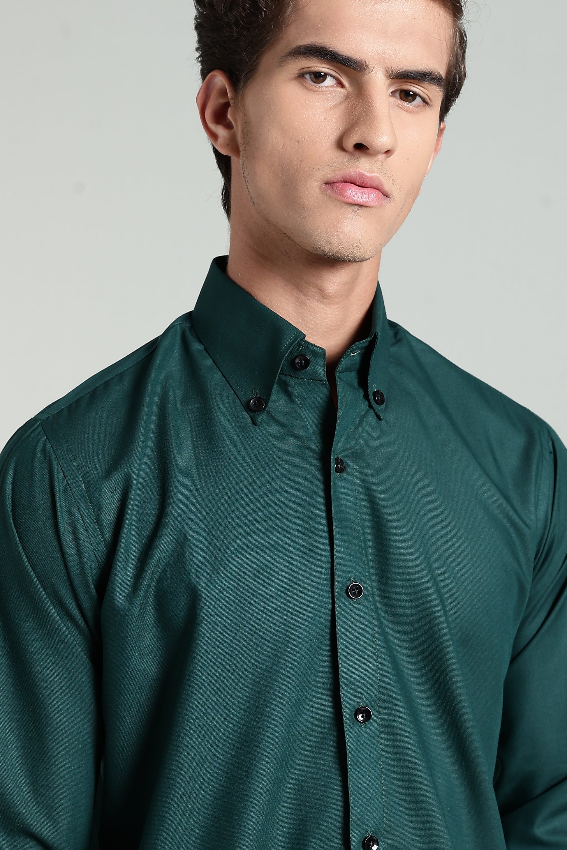 Dark Teal Green Blended Cotton - Button Down Collar - Full Sleave Shirt