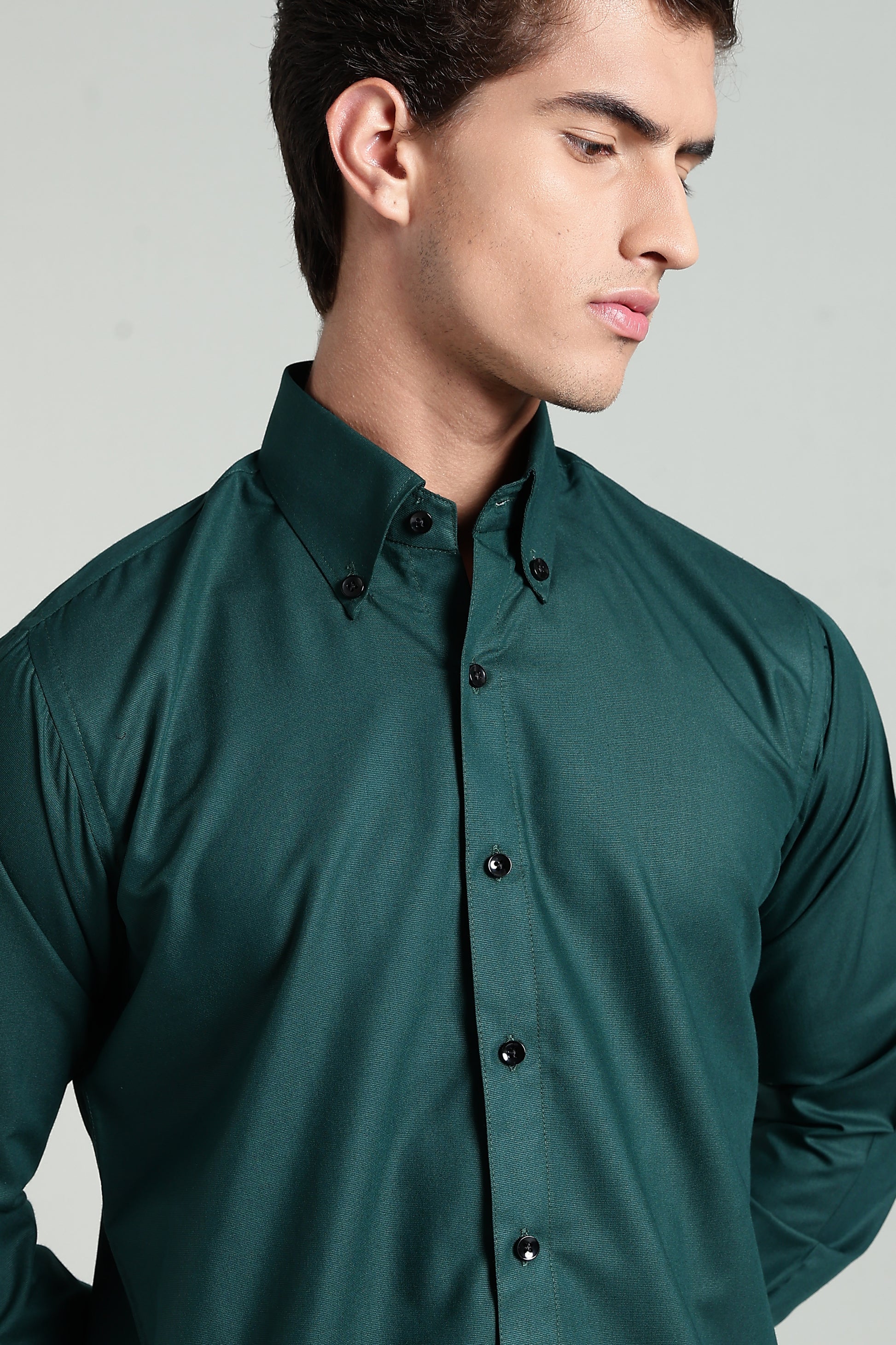 Dark Teal Green Blended Cotton - Button Down Collar - Full Sleave Shirt
