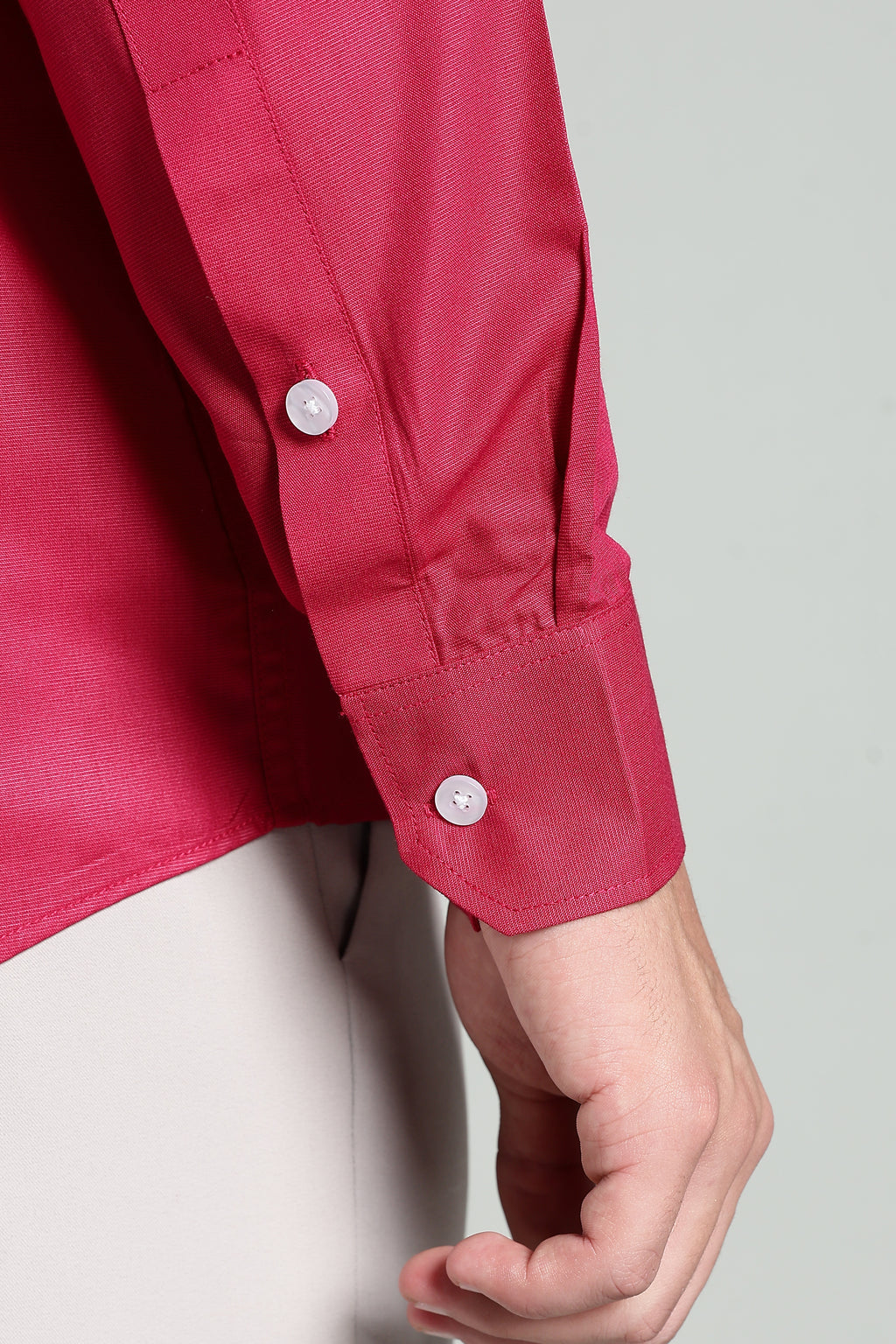 Raspberry Red Blended Cotton - Button Down Collar - Full Sleave Shirt