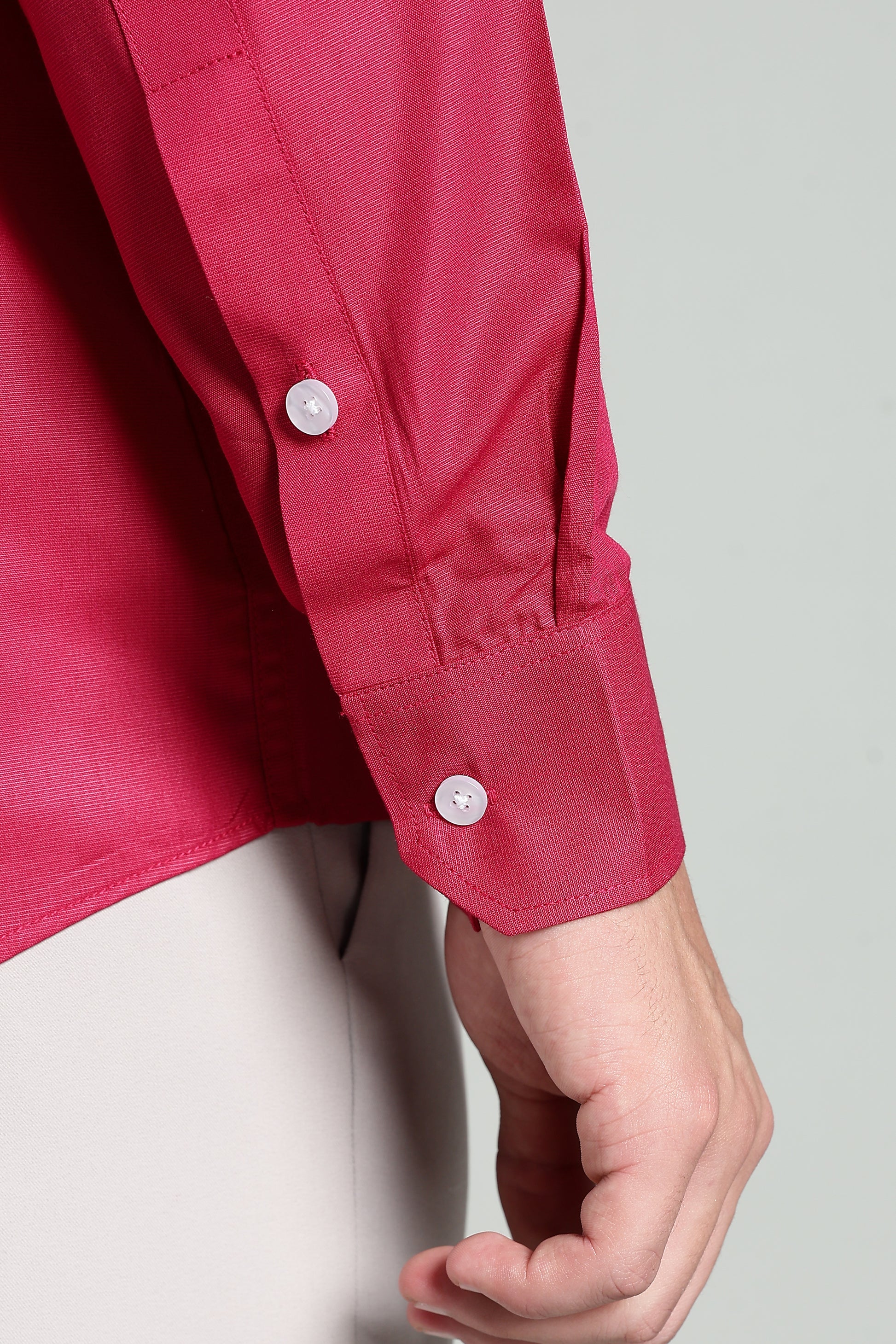 Raspberry Red Blended Cotton - Button Down Collar - Full Sleave Shirt