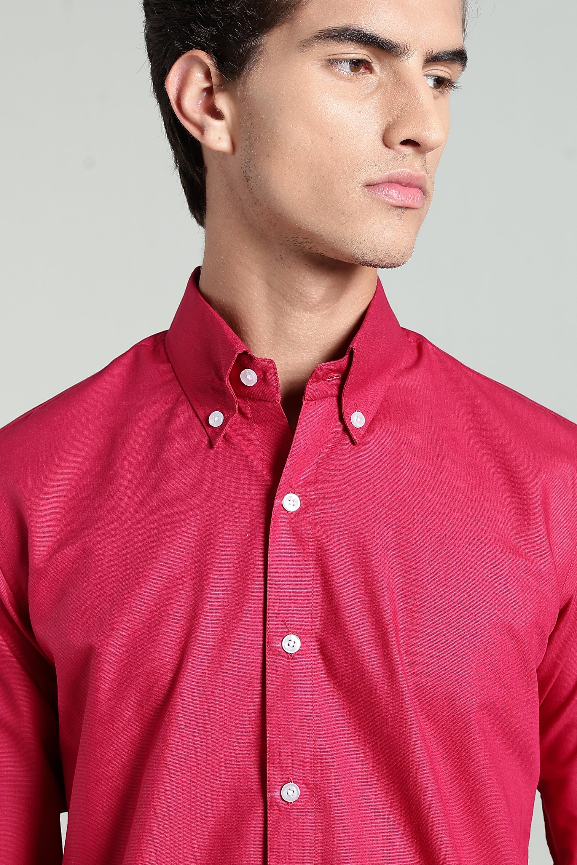 Raspberry Red Blended Cotton - Button Down Collar - Full Sleave Shirt