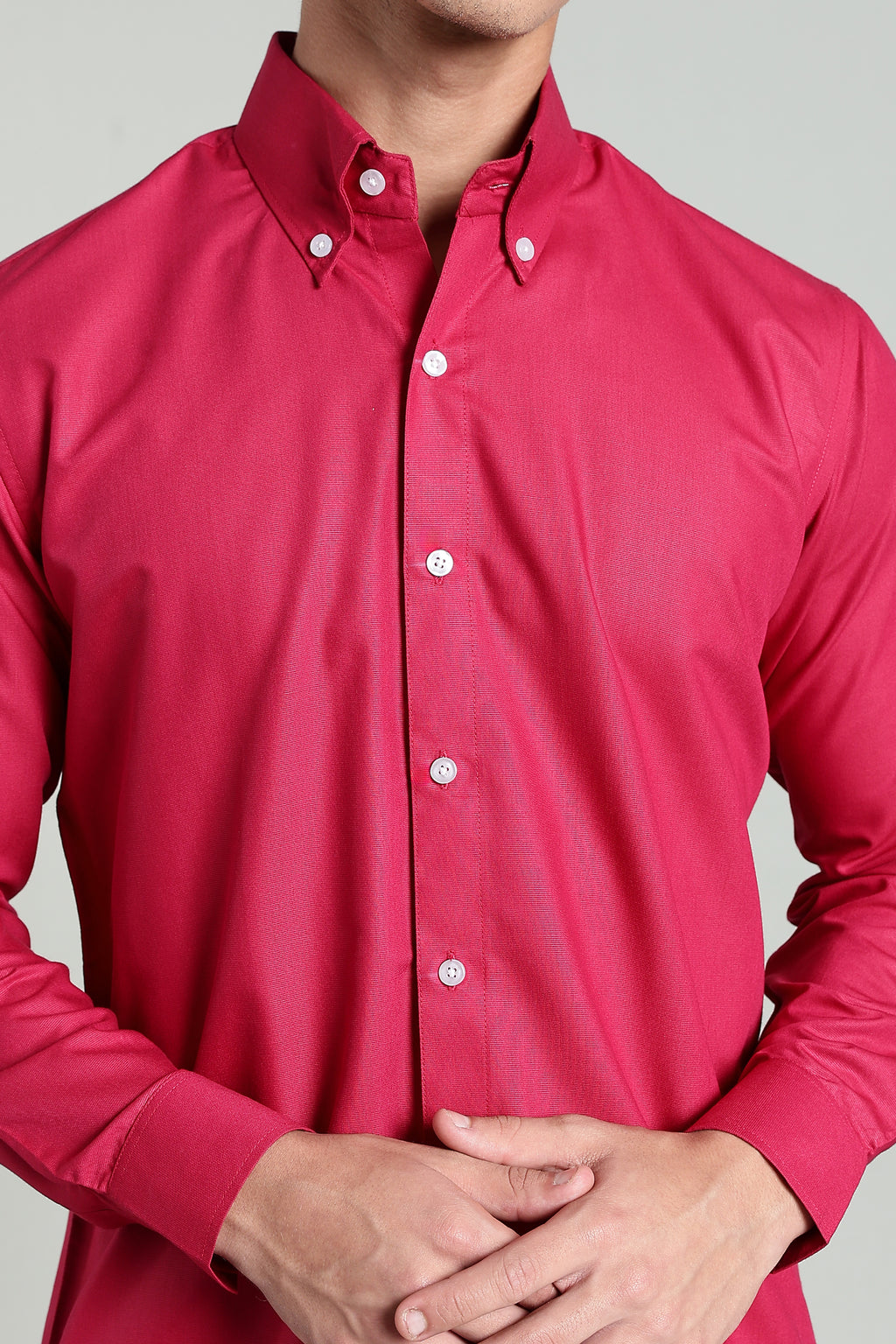 Raspberry Red Blended Cotton - Button Down Collar - Full Sleave Shirt