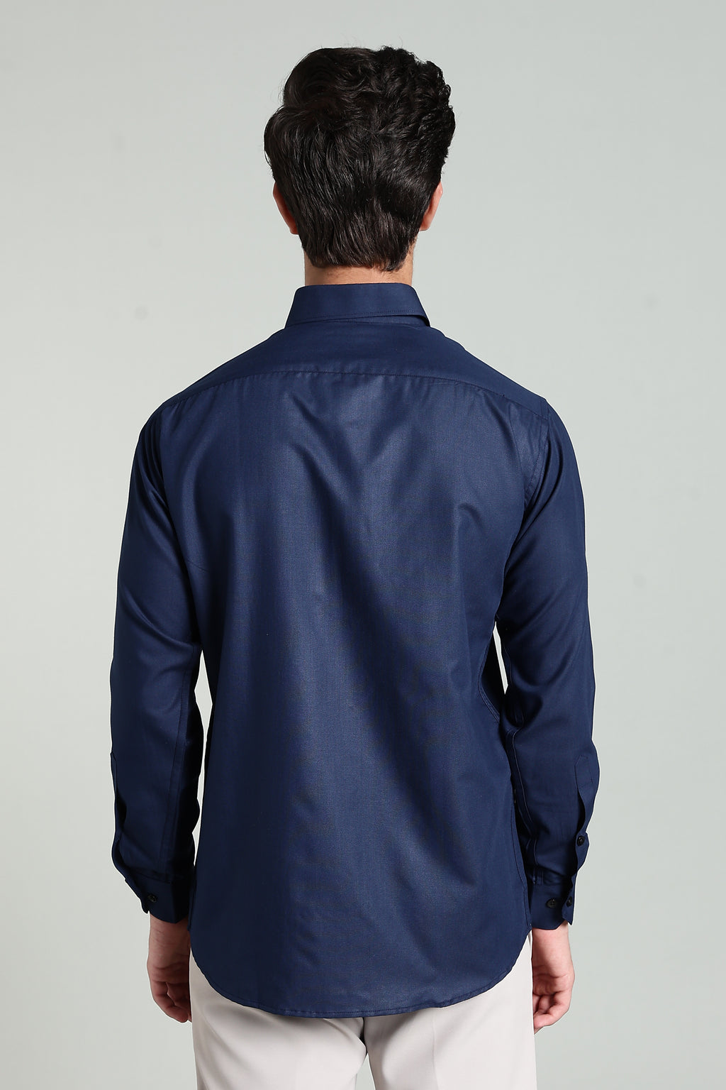 Navy Blue Blended Cotton - Button Down Collar - Full Sleave Shirt