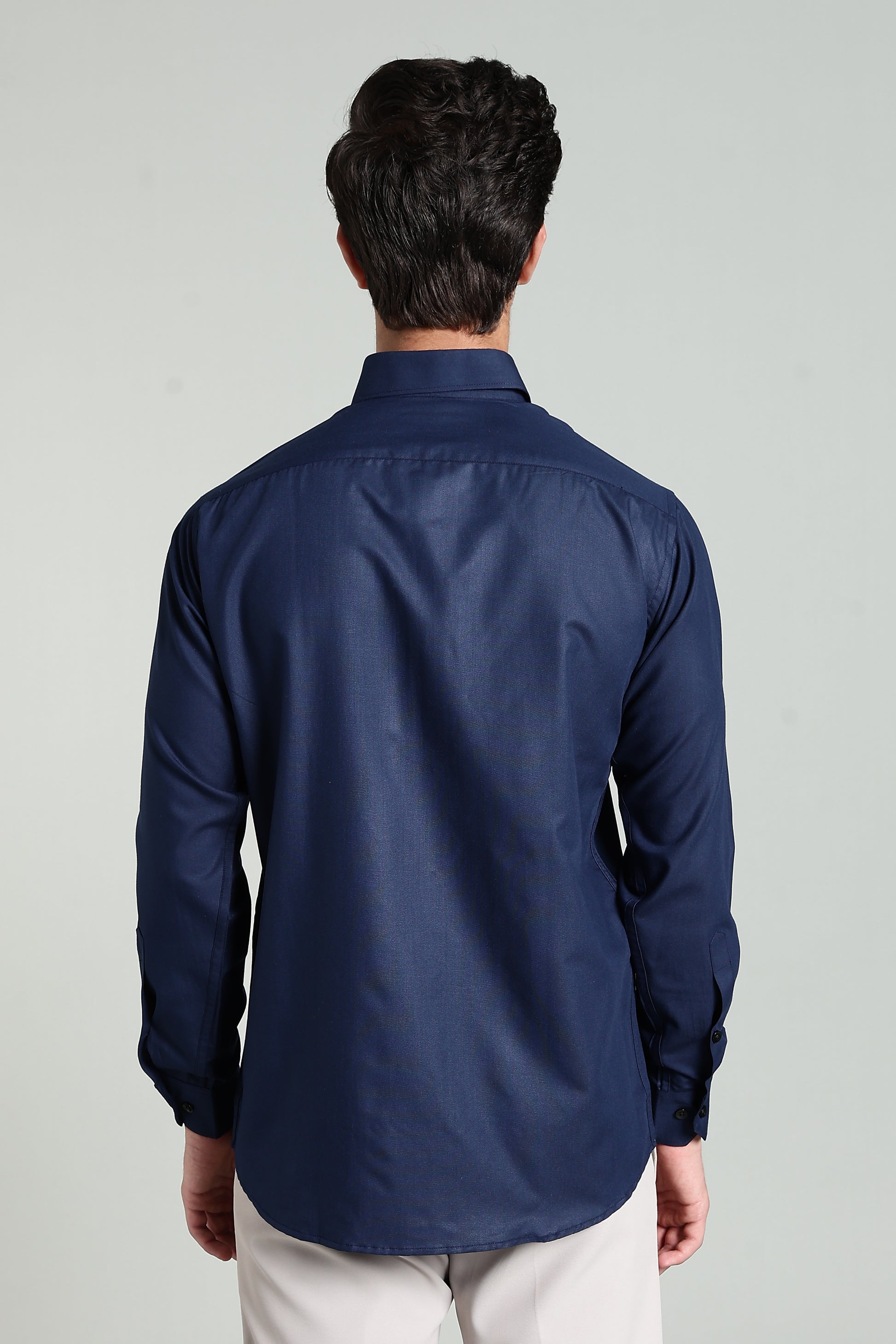 Navy Blue Blended Cotton - Button Down Collar - Full Sleave Shirt