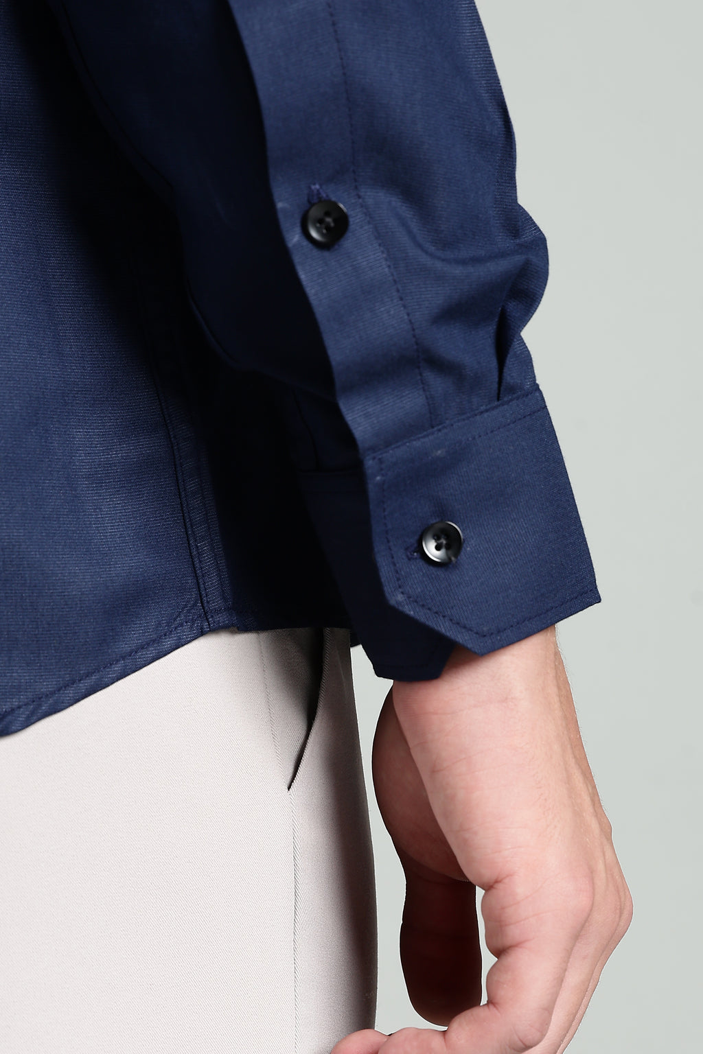 Navy Blue Blended Cotton - Button Down Collar - Full Sleave Shirt