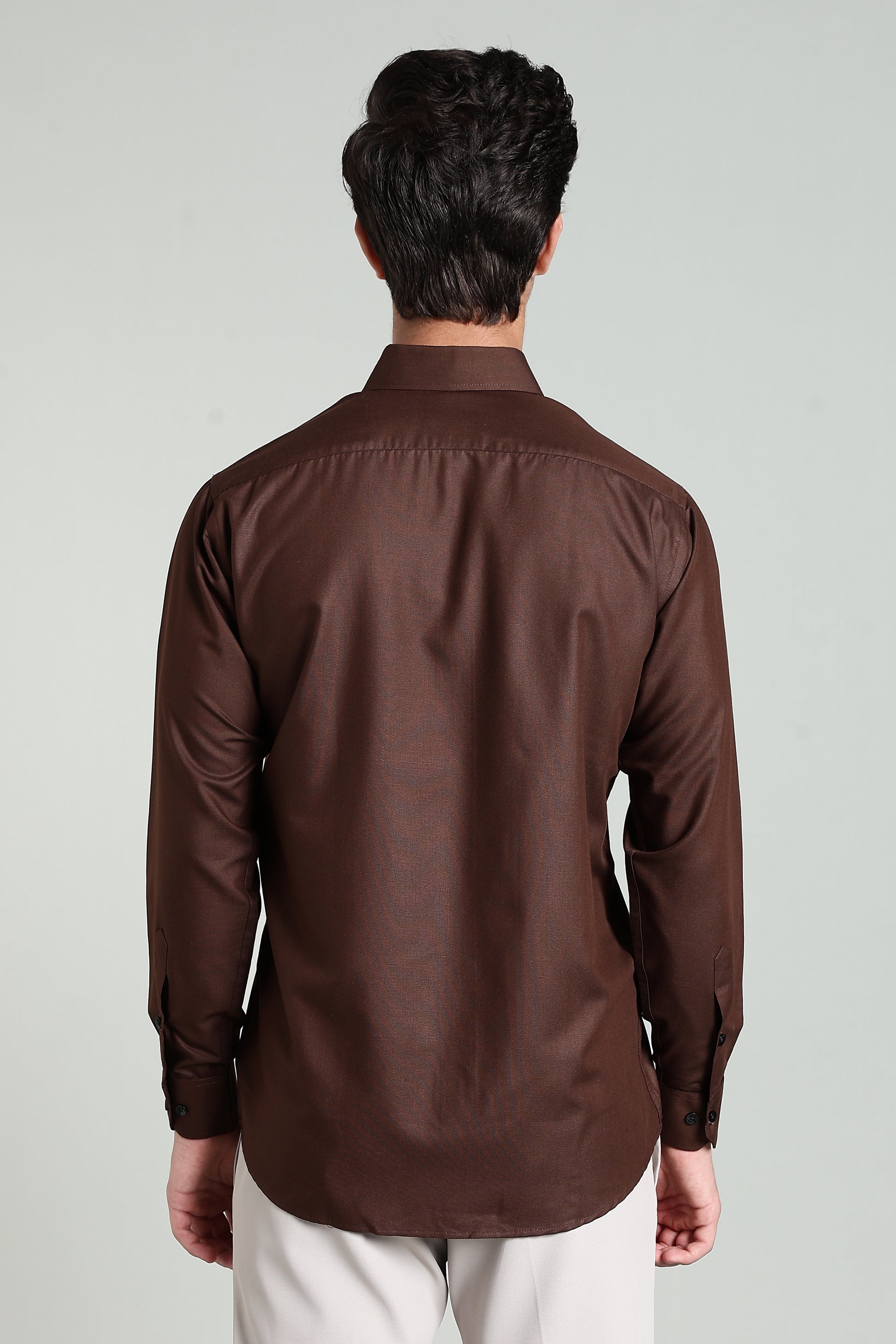 Choco Brown Blended Cotton - Button Down Collar - Full Sleave Shirt