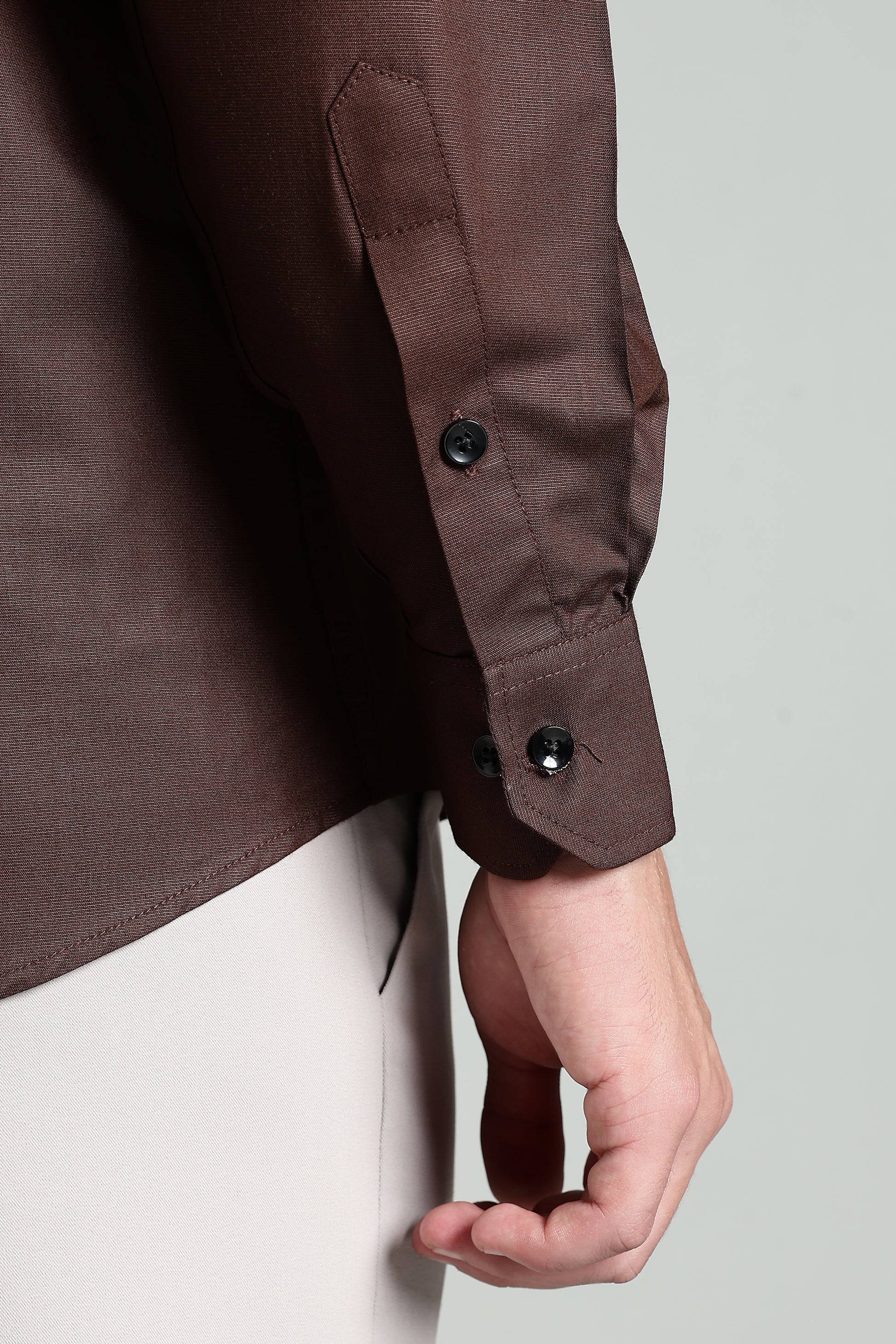 Choco Brown Blended Cotton - Button Down Collar - Full Sleave Shirt