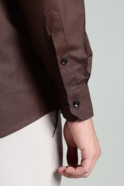 Choco Brown Blended Cotton - Button Down Collar - Full Sleave Shirt