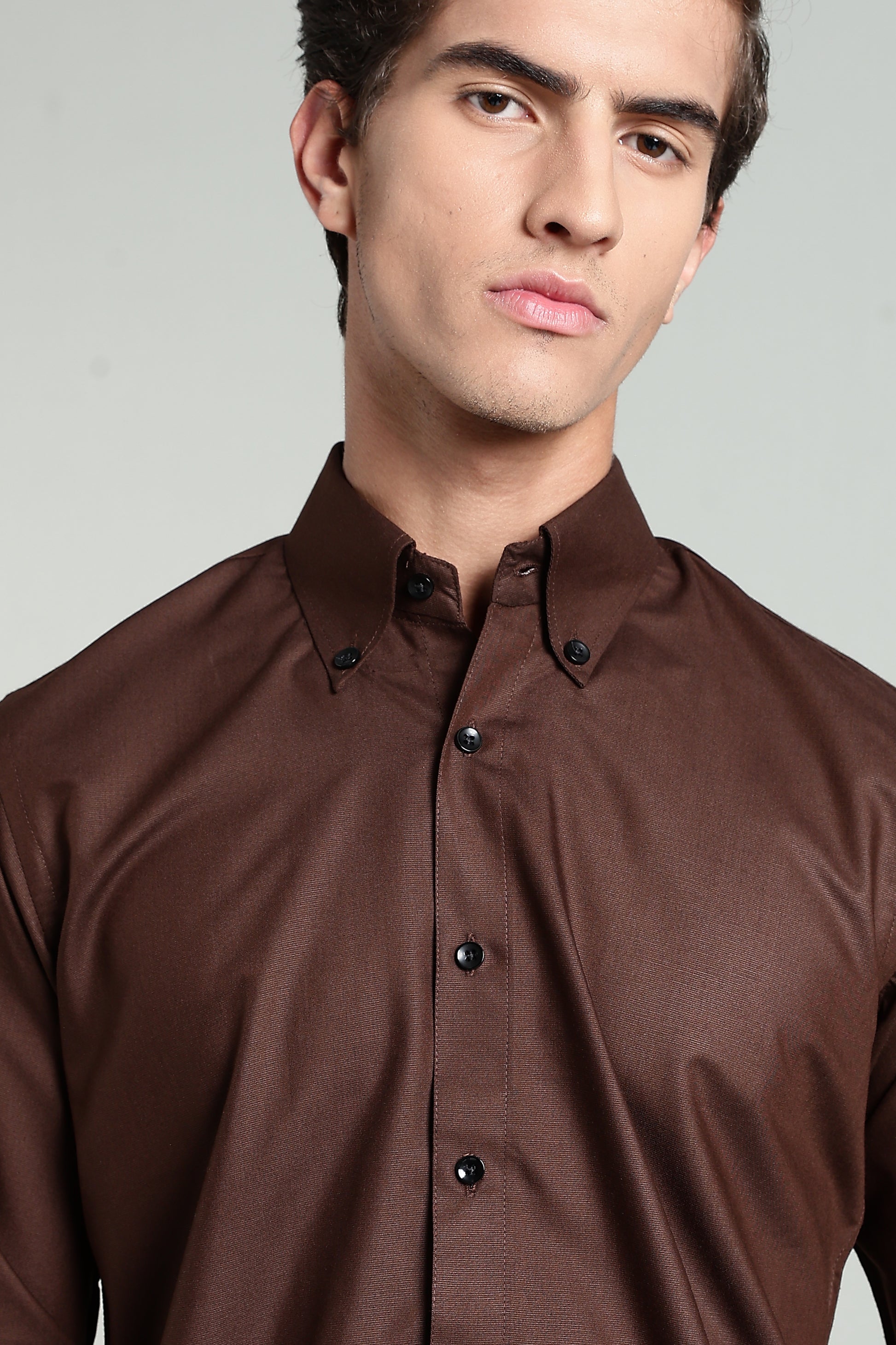 Choco Brown Blended Cotton - Button Down Collar - Full Sleave Shirt