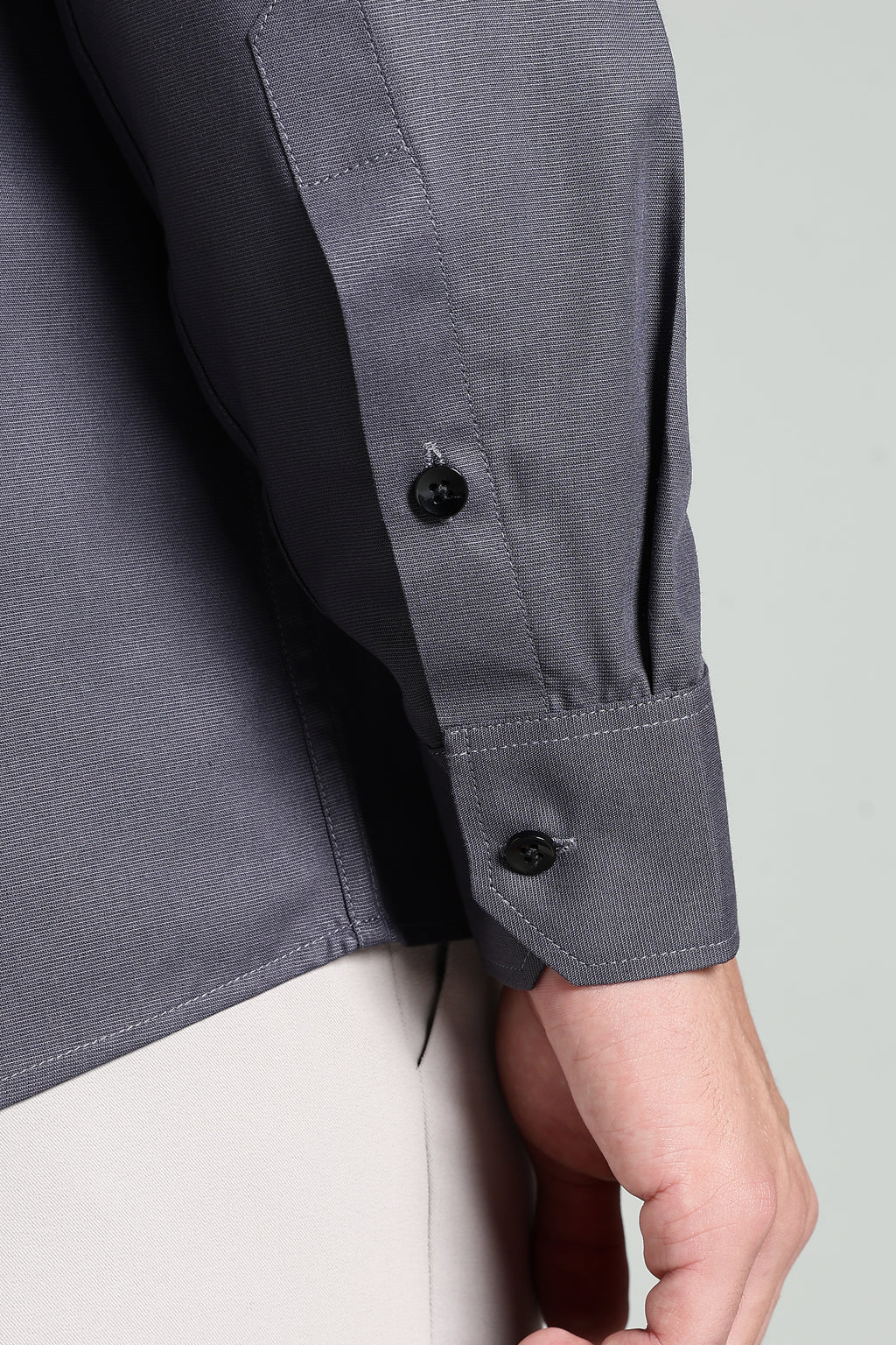 Charcoal Grey Blended Cotton - Button Down Collar - Full Sleave Shirt
