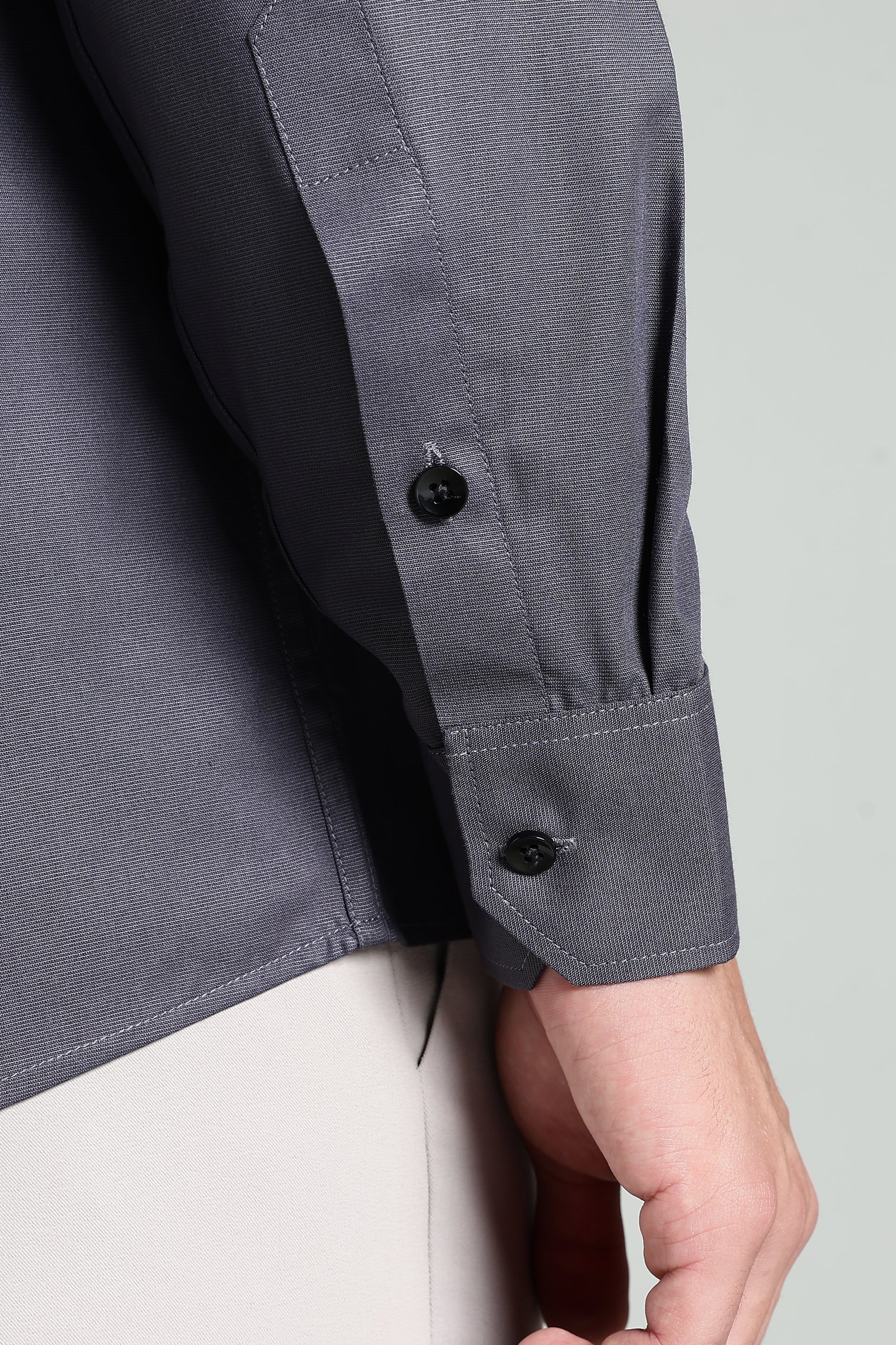 Charcoal Grey Blended Cotton - Button Down Collar - Full Sleave Shirt