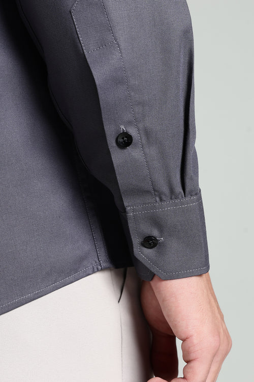 Charcoal Grey Blended Cotton - Button Down Collar - Full Sleave Shirt
