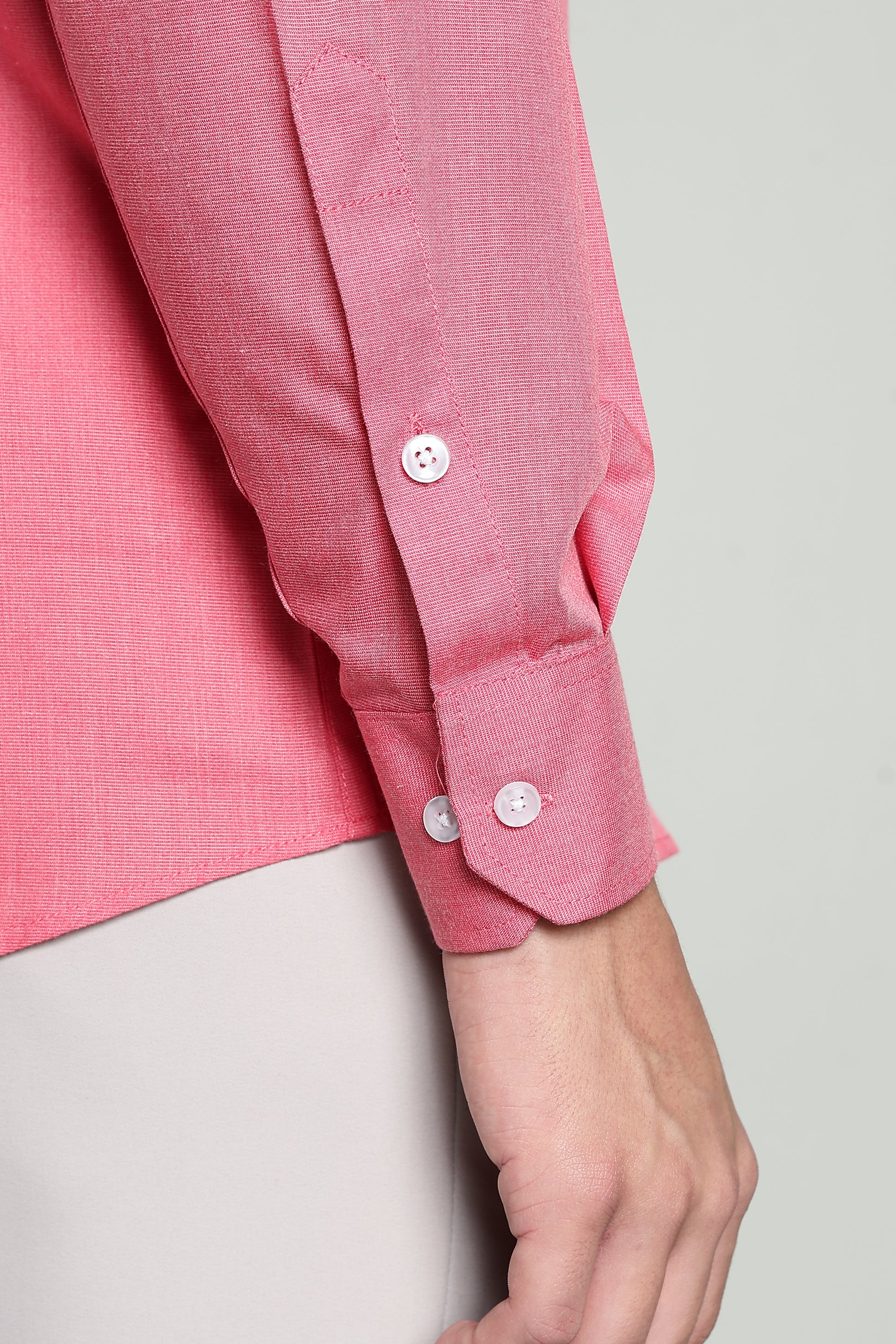 Coral Pink Blended Cotton - Button Down Collar - Full Sleave Shirt