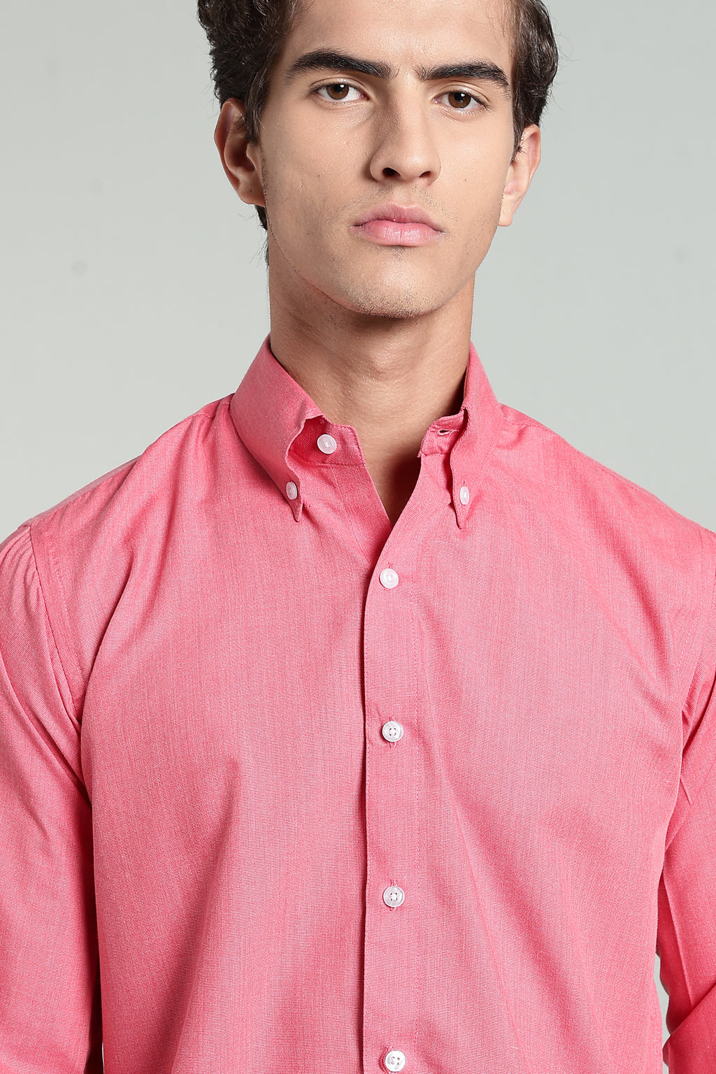 Coral Pink Blended Cotton - Button Down Collar - Full Sleave Shirt