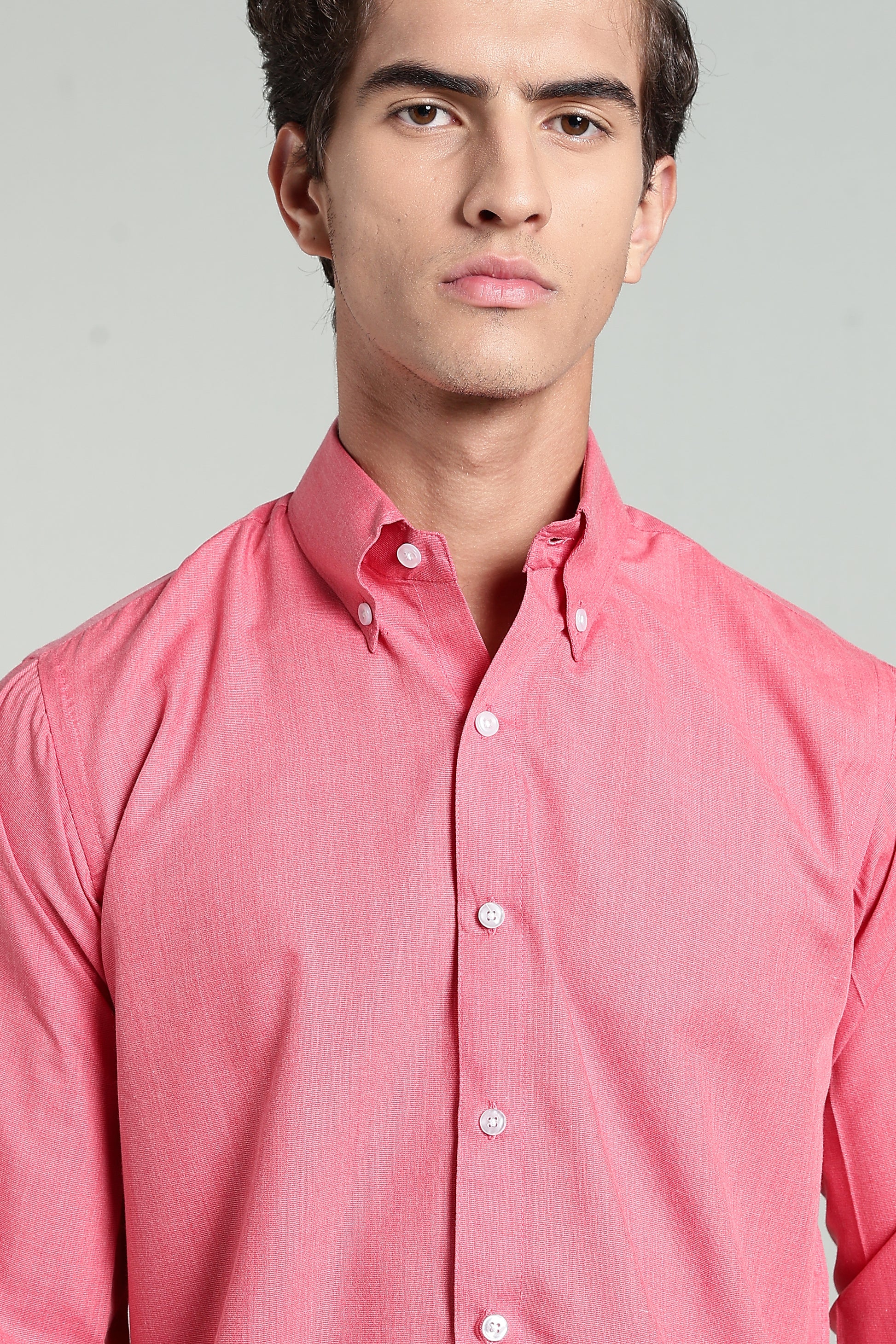Coral Pink Blended Cotton - Button Down Collar - Full Sleave Shirt