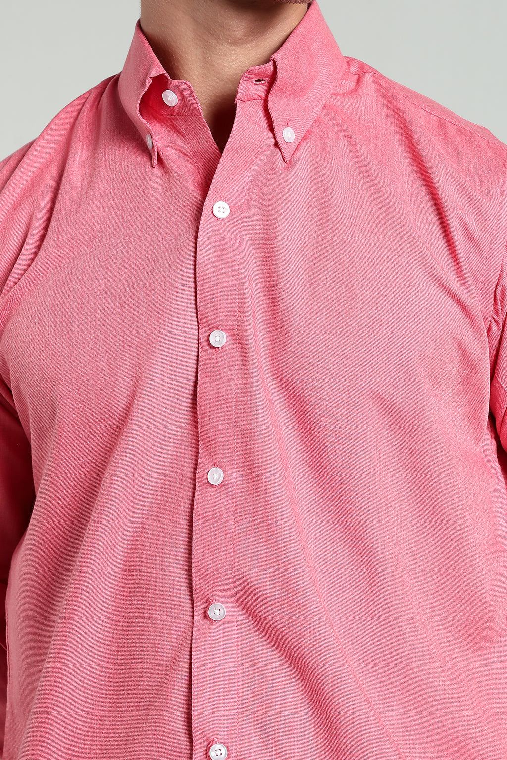 Coral Pink Blended Cotton - Button Down Collar - Full Sleave Shirt