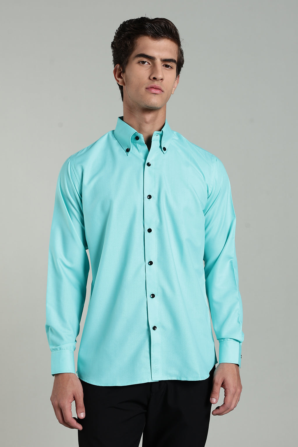 Aquamarine Blue Blended Cotton - Button Down Collar - Full Sleave Shirt