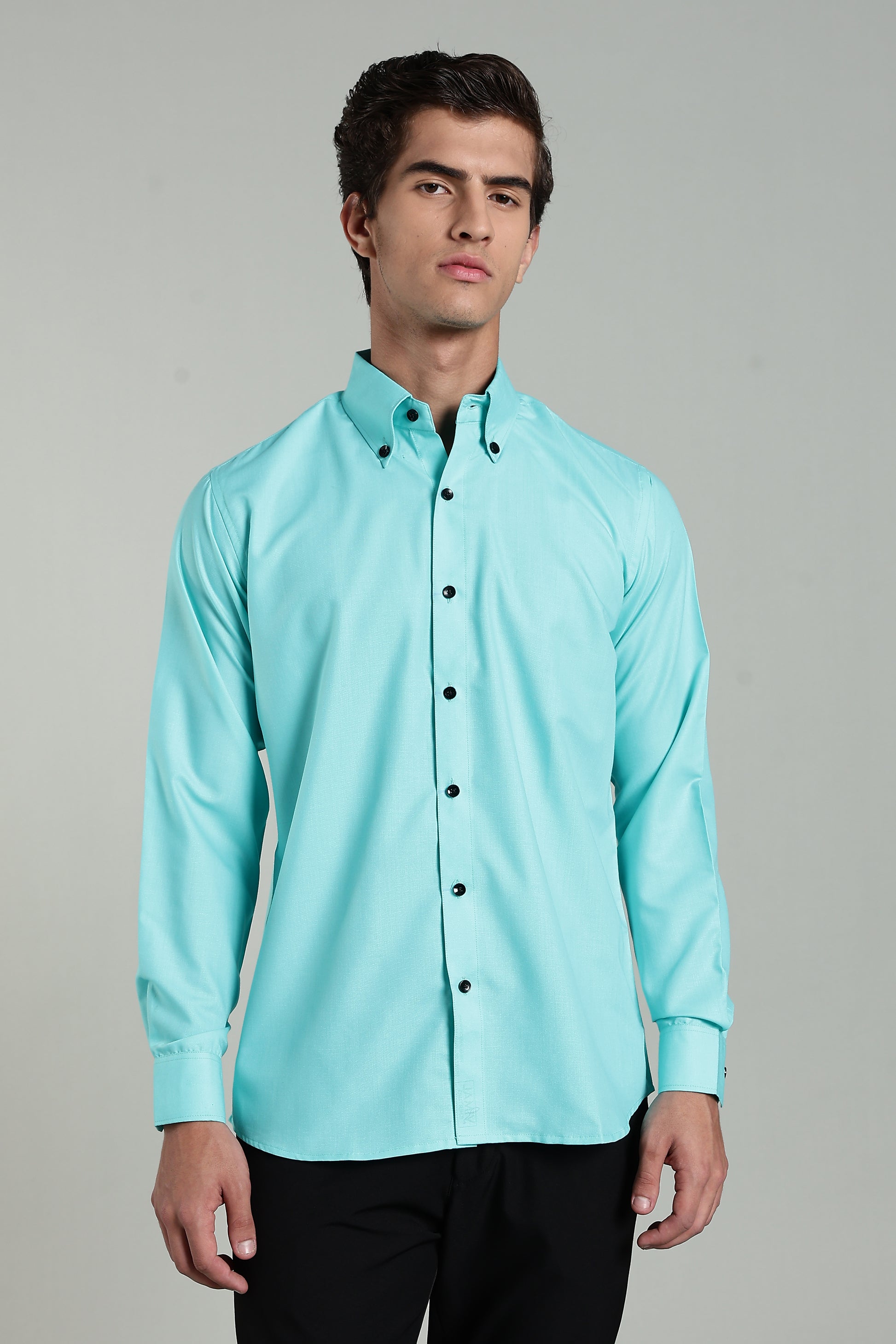 Aquamarine Blue Blended Cotton - Button Down Collar - Full Sleave Shirt