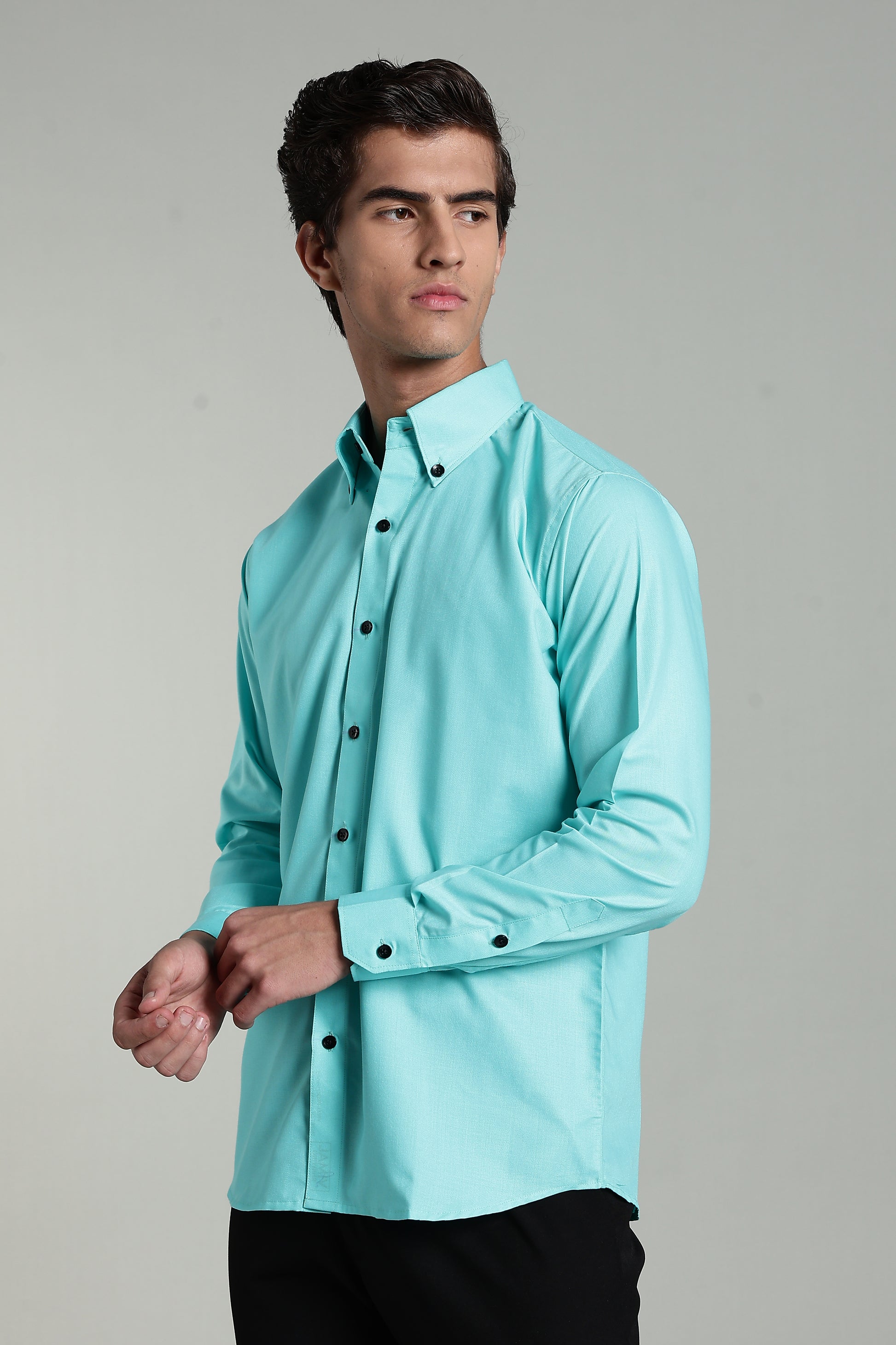 Aquamarine Blue Blended Cotton - Button Down Collar - Full Sleave Shirt