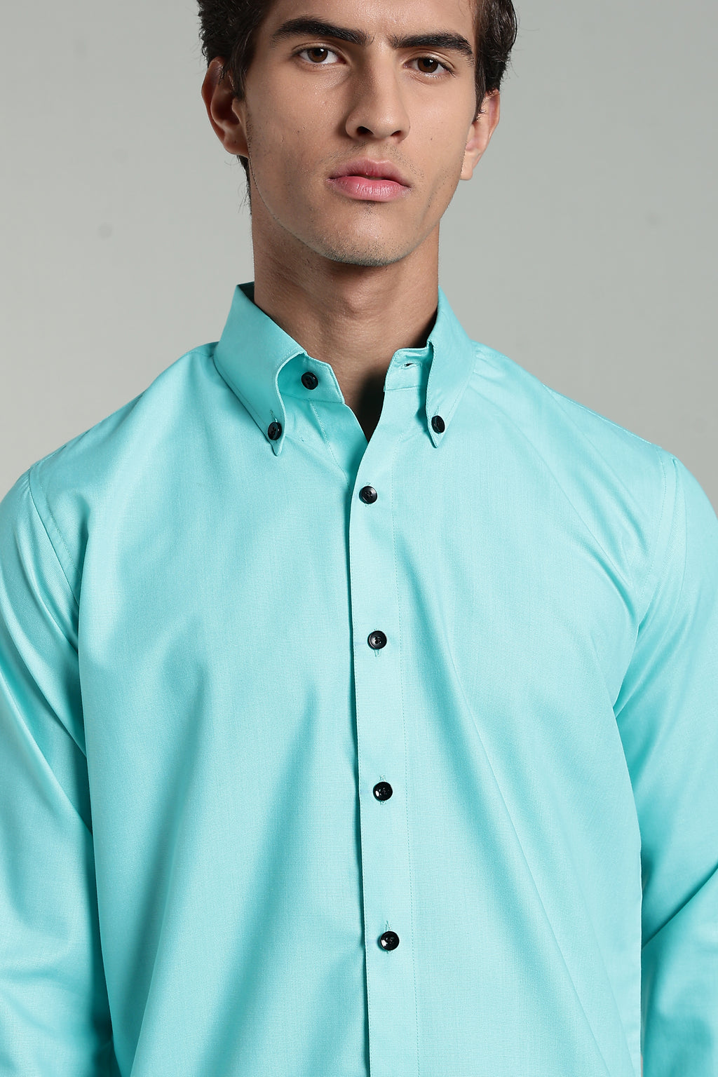 Aquamarine Blue Blended Cotton - Button Down Collar - Full Sleave Shirt