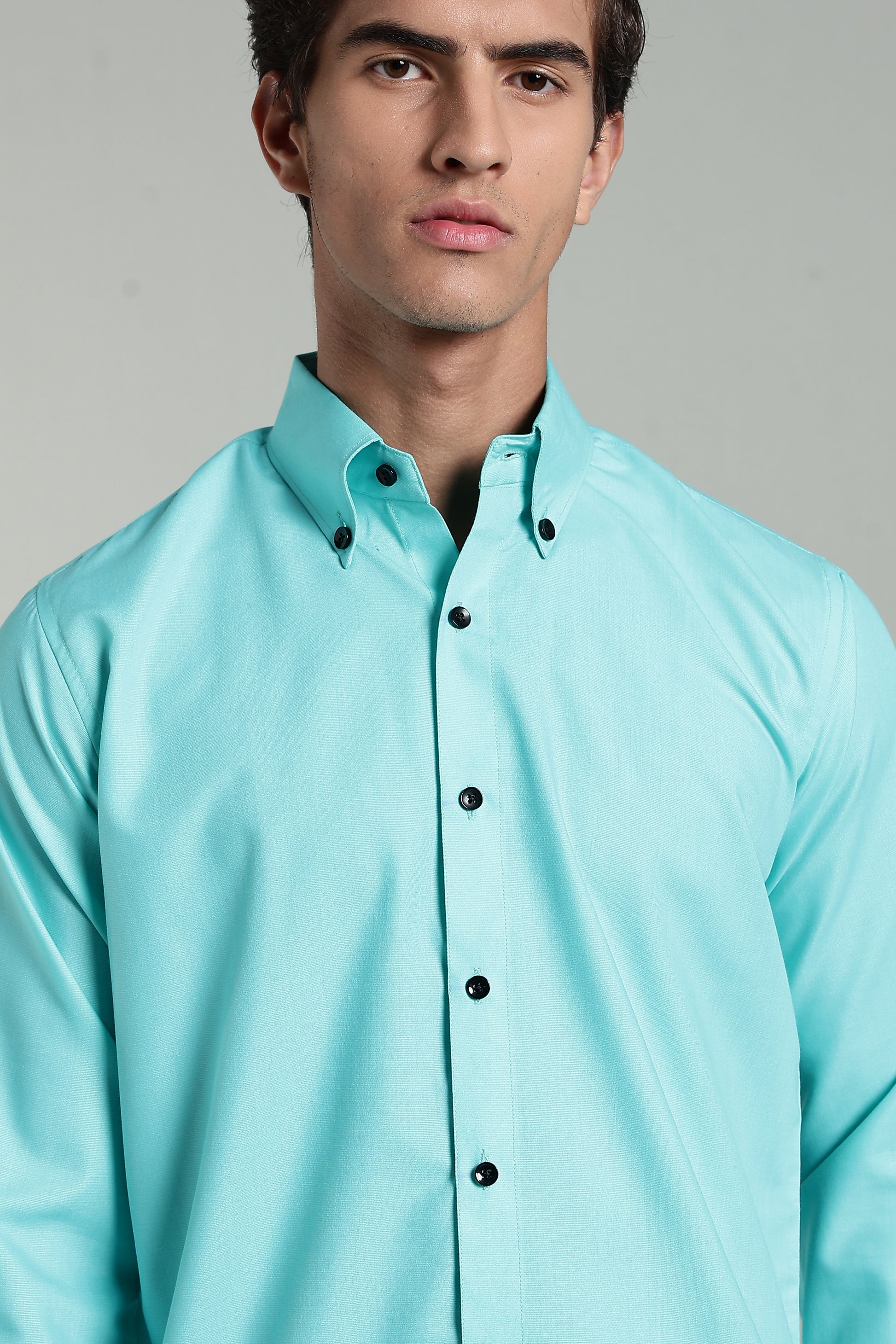 Aquamarine Blue Blended Cotton - Button Down Collar - Full Sleave Shirt