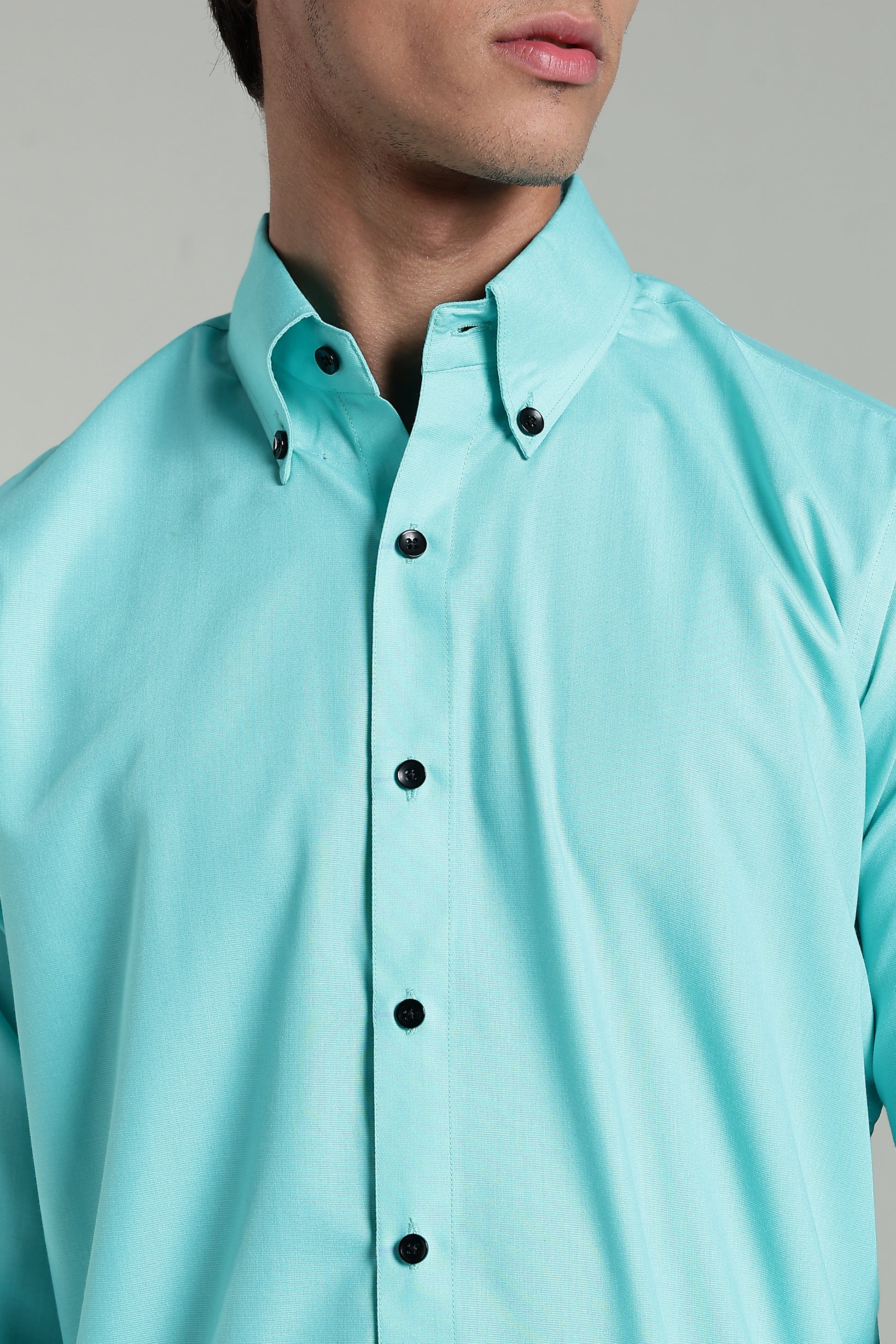 Aquamarine Blue Blended Cotton - Button Down Collar - Full Sleave Shirt