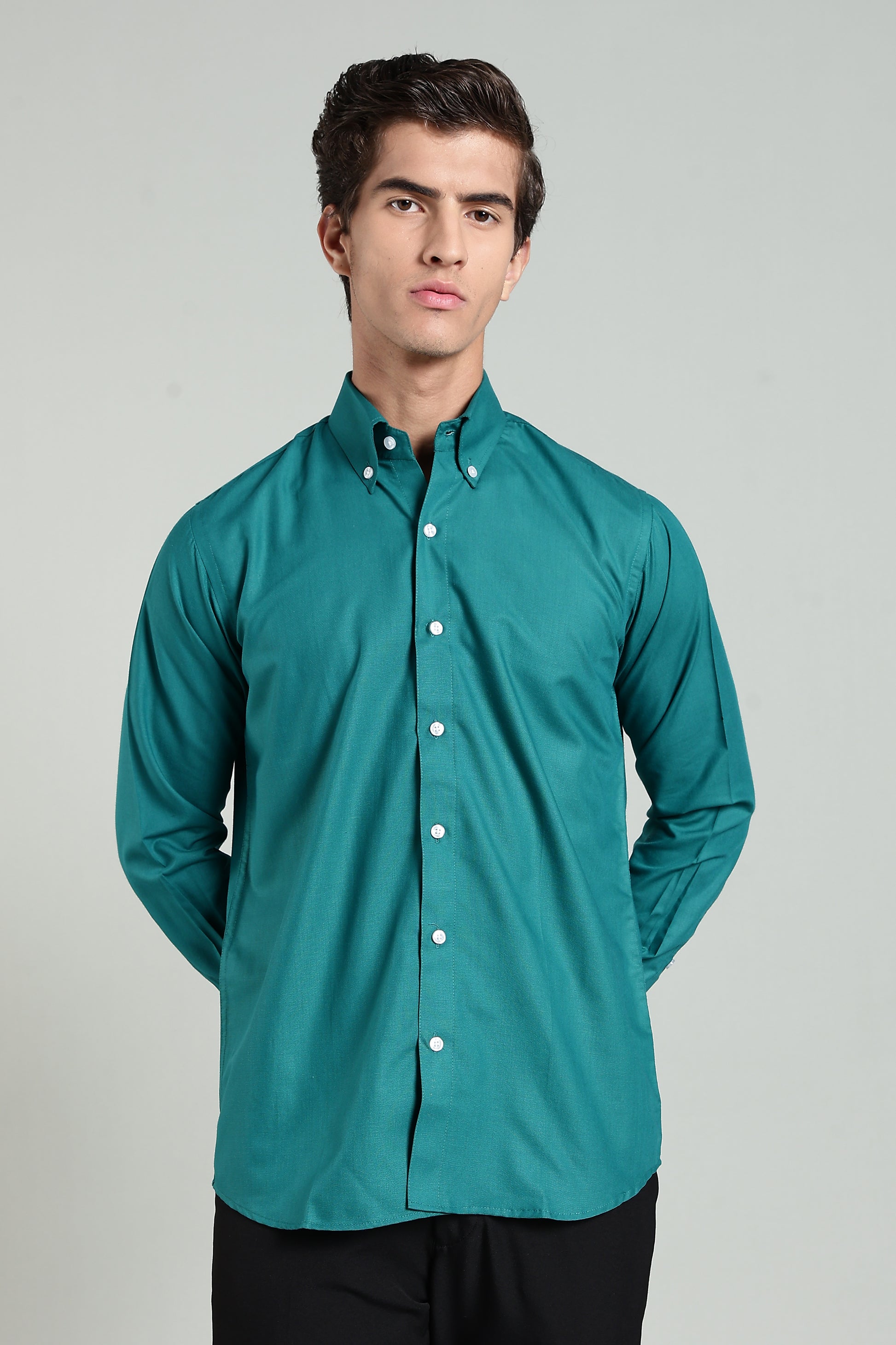 Ocean Teal Green Blended Cotton - Button Down Collar - Full Sleave Shirt