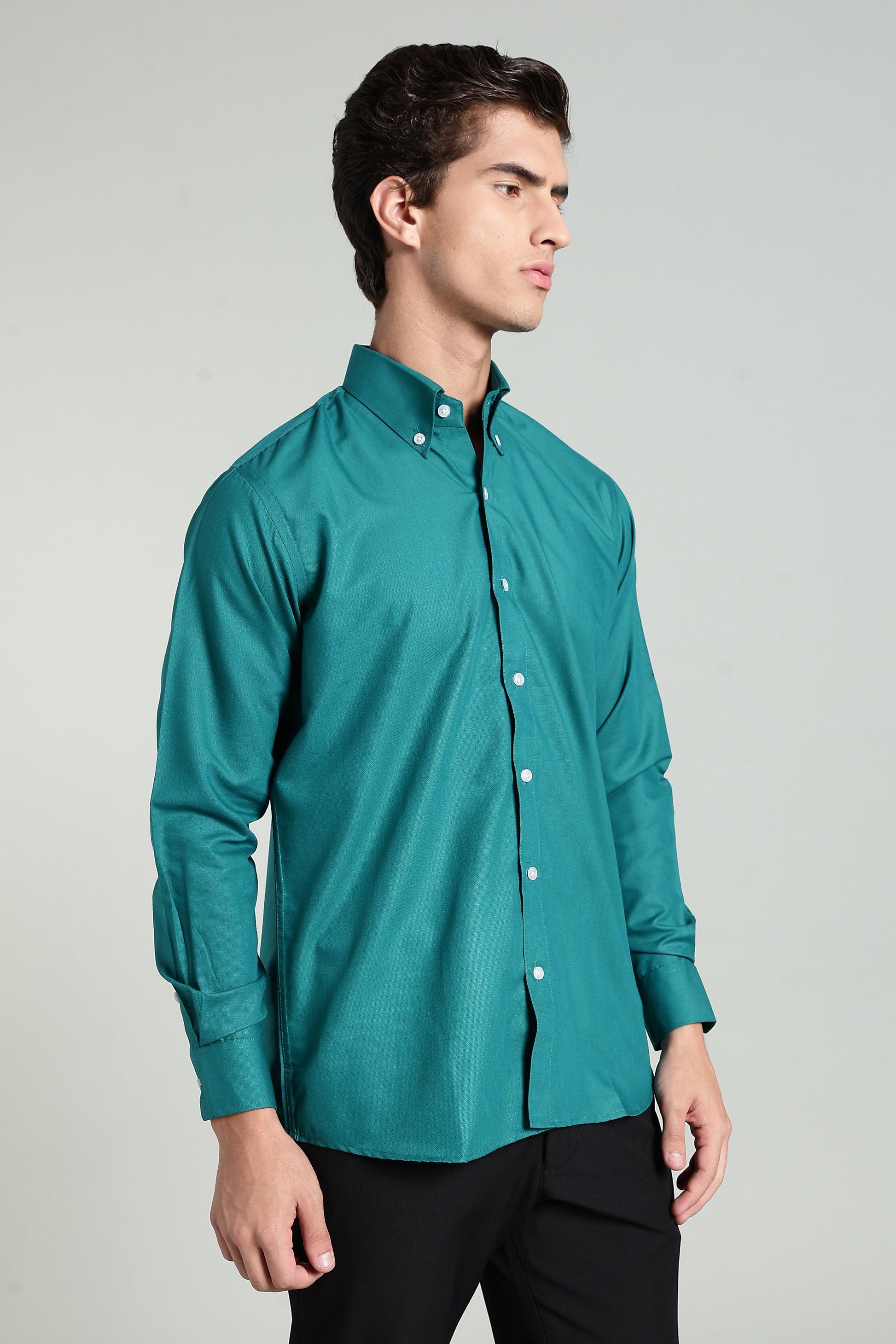 Ocean Teal Green Blended Cotton - Button Down Collar - Full Sleave Shirt