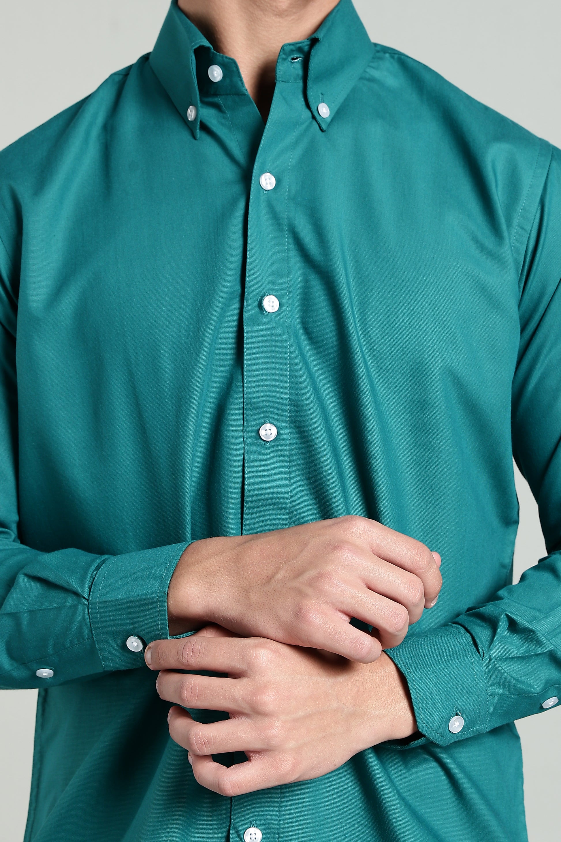 Ocean Teal Green Blended Cotton - Button Down Collar - Full Sleave Shirt