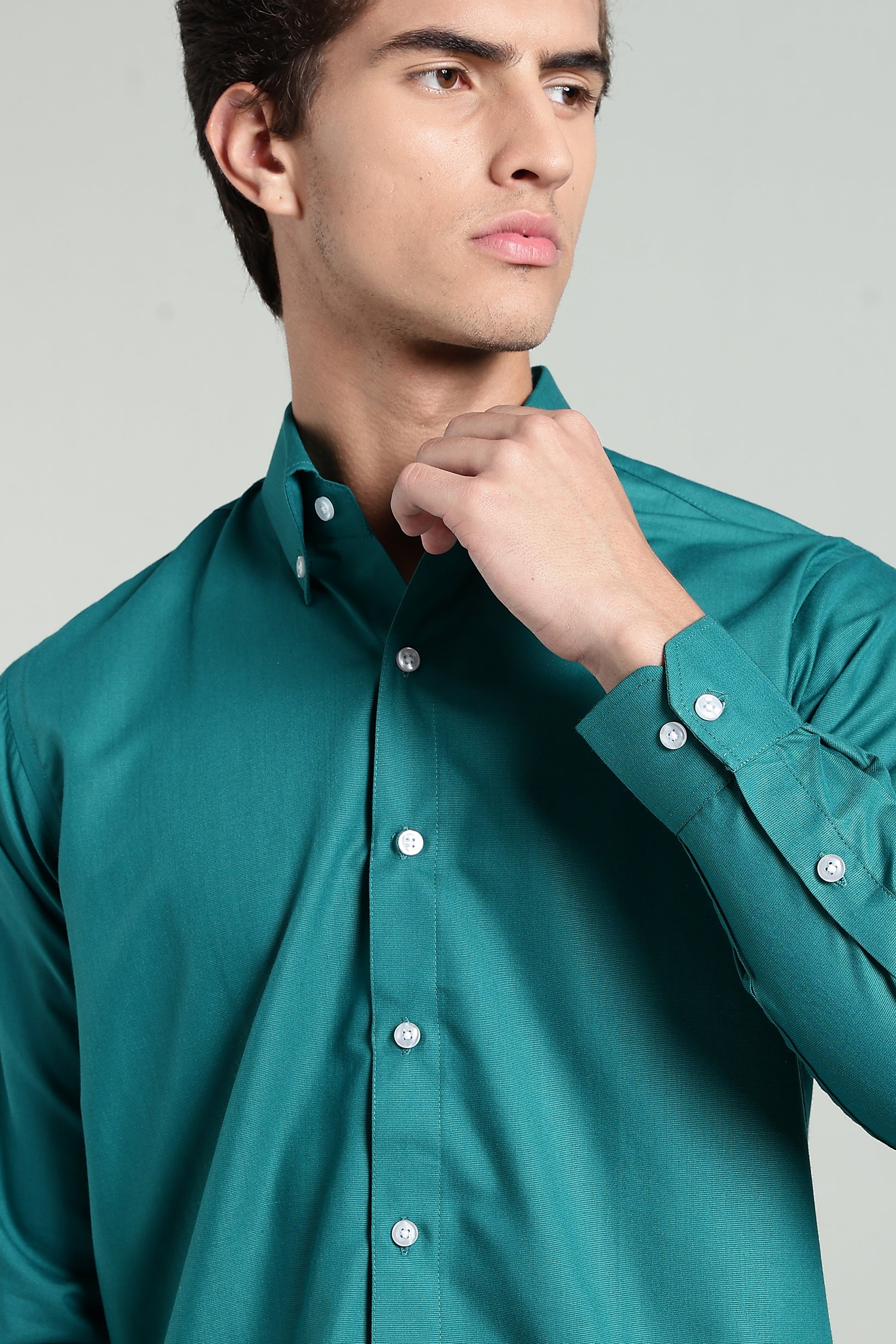 Ocean Teal Green Blended Cotton - Button Down Collar - Full Sleave Shirt