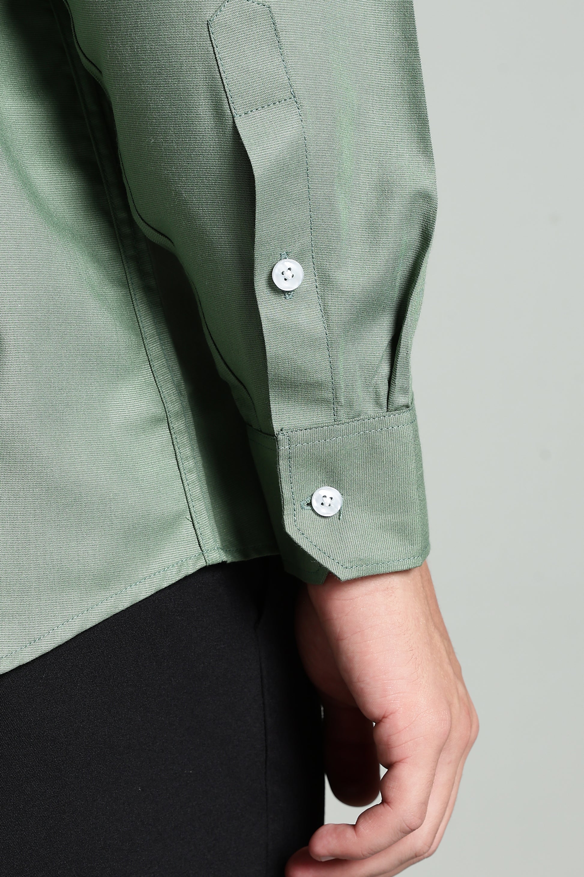 Olive Green Blended Cotton - Button Down Collar - Full Sleave Shirt