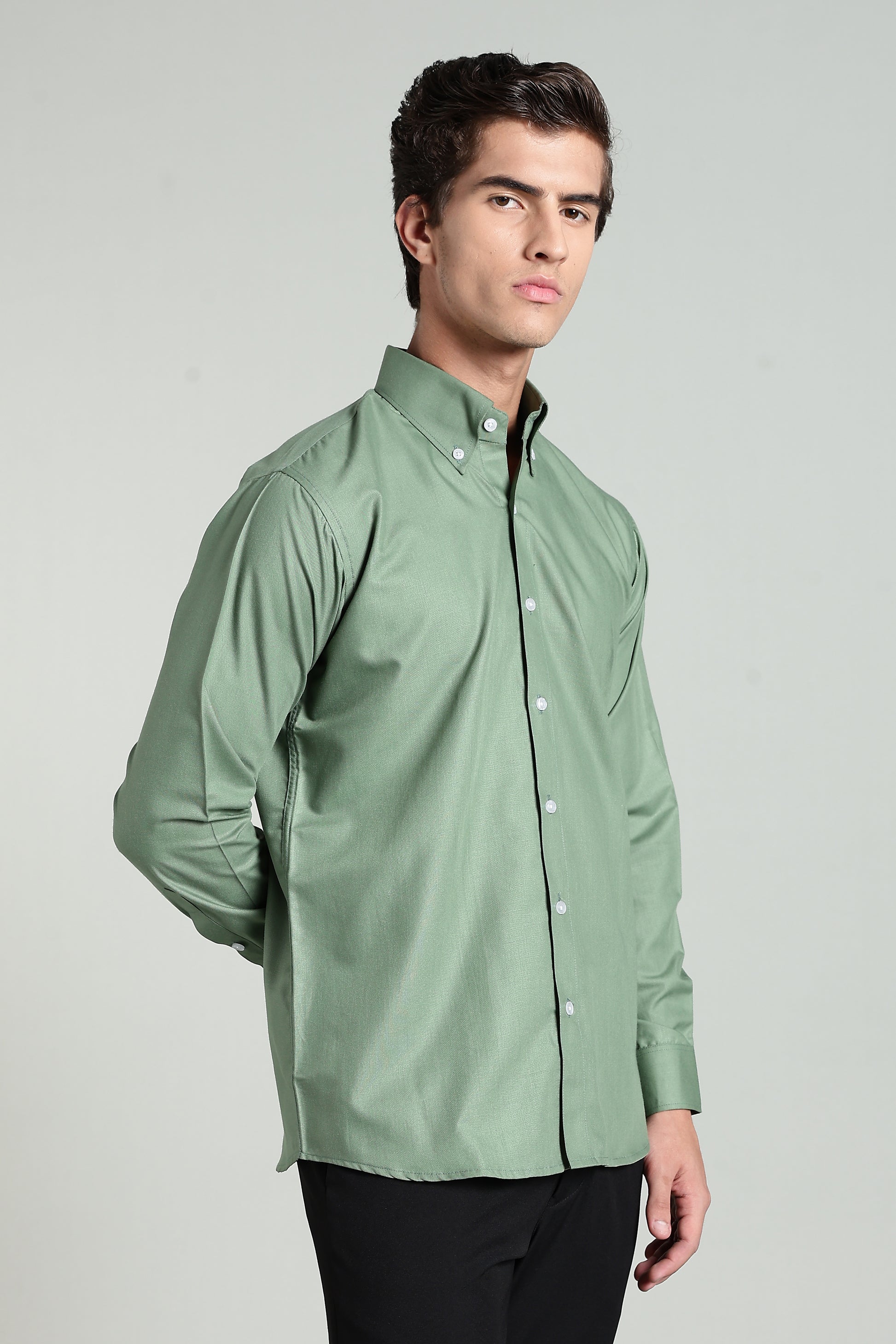 Olive Green Blended Cotton - Button Down Collar - Full Sleave Shirt