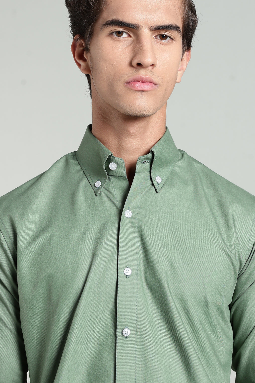 Olive Green Blended Cotton - Button Down Collar - Full Sleave Shirt
