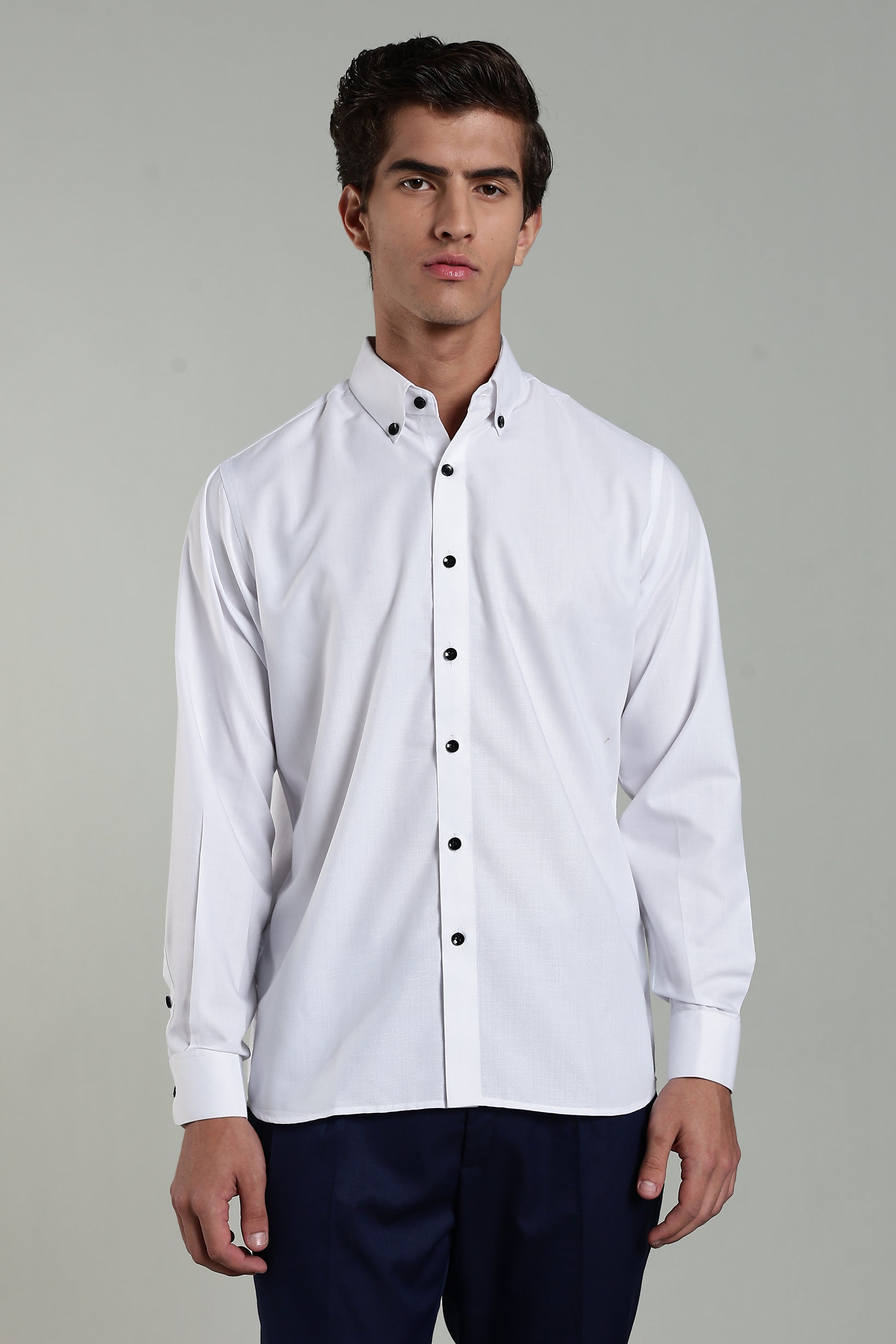 Royal White Blended Cotton - Button Down Collar - Full Sleave Shirt