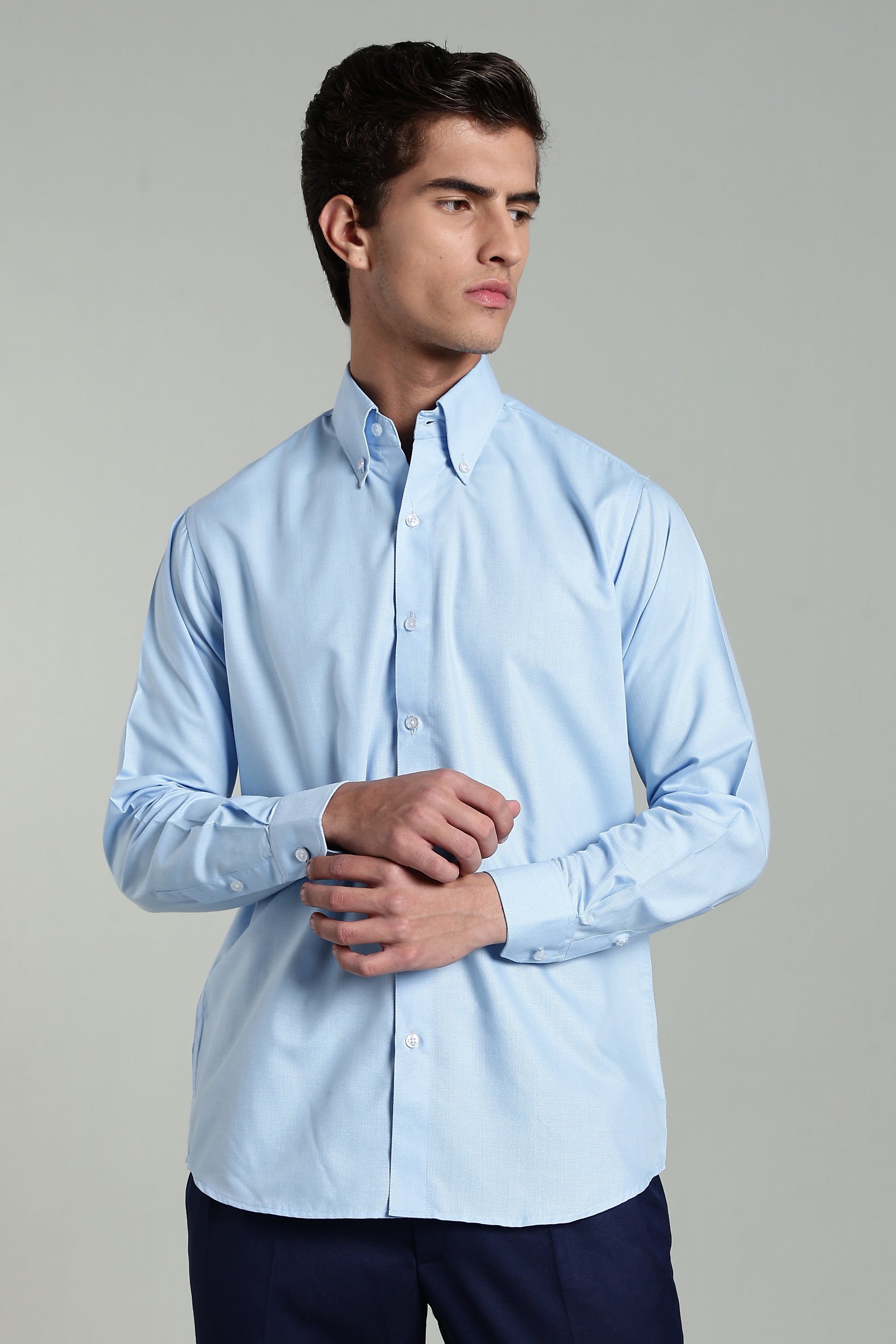 Sky Blue Blended Cotton - Button Down Collar - Full Sleave Shirt