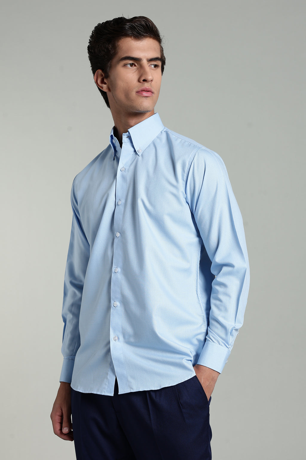 Sky Blue Blended Cotton - Button Down Collar - Full Sleave Shirt