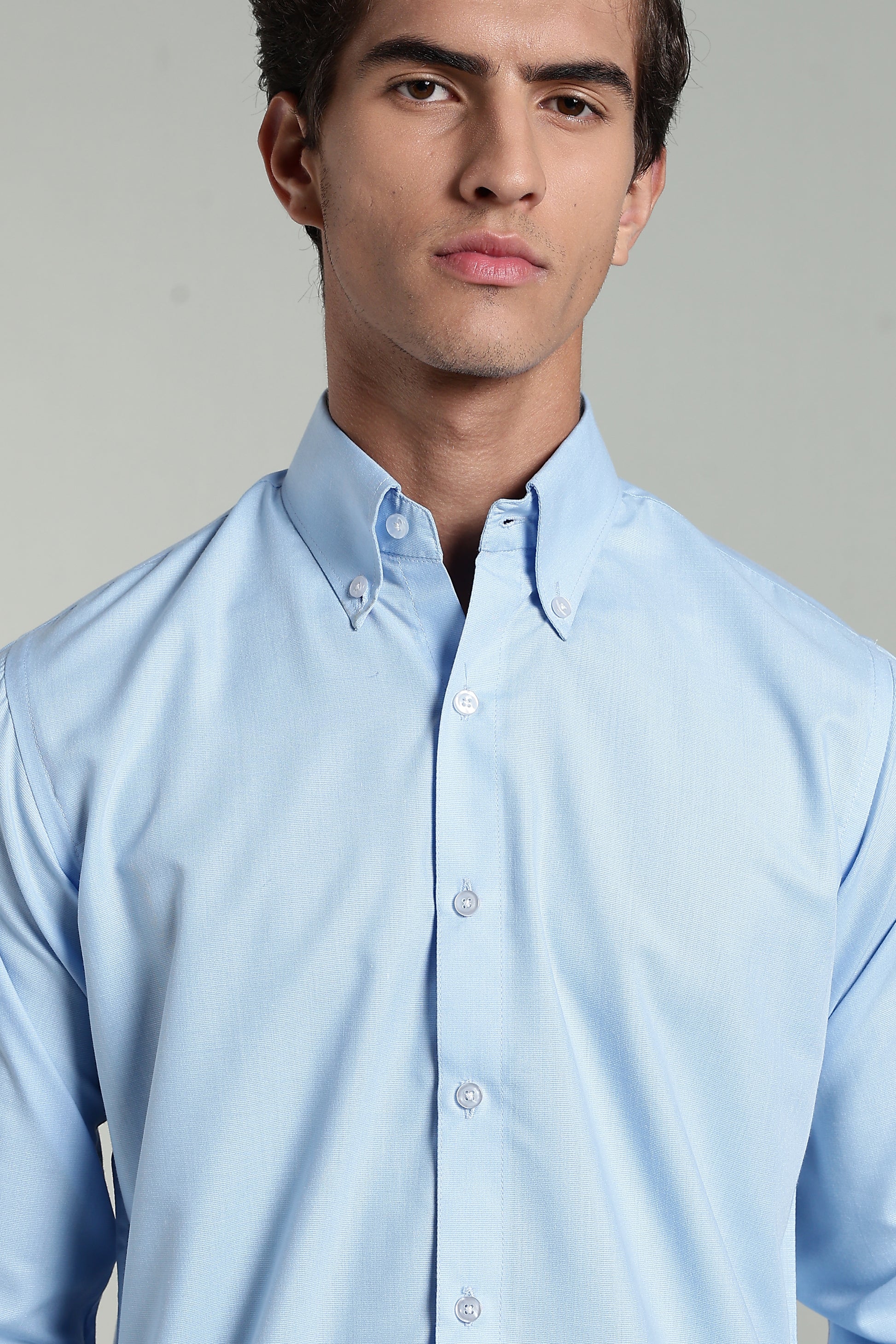 Sky Blue Blended Cotton - Button Down Collar - Full Sleave Shirt