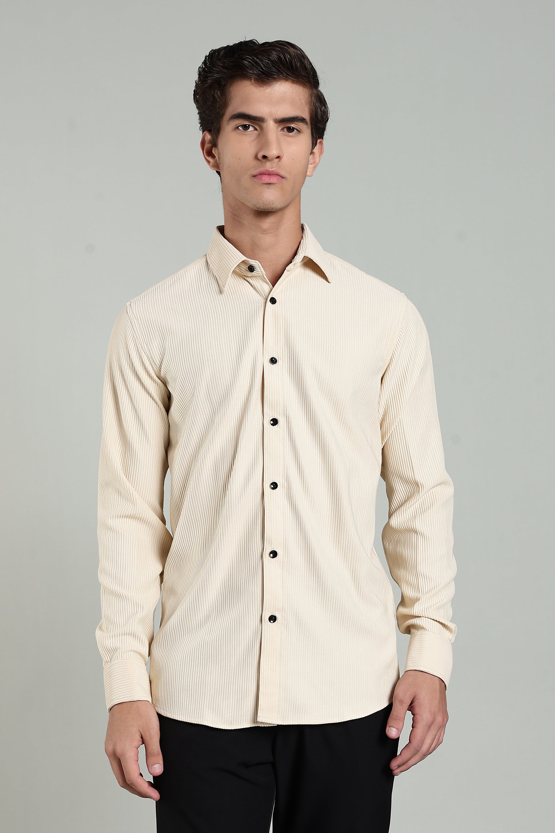 Cream Beige Corduroy - Full Sleeve Shirt