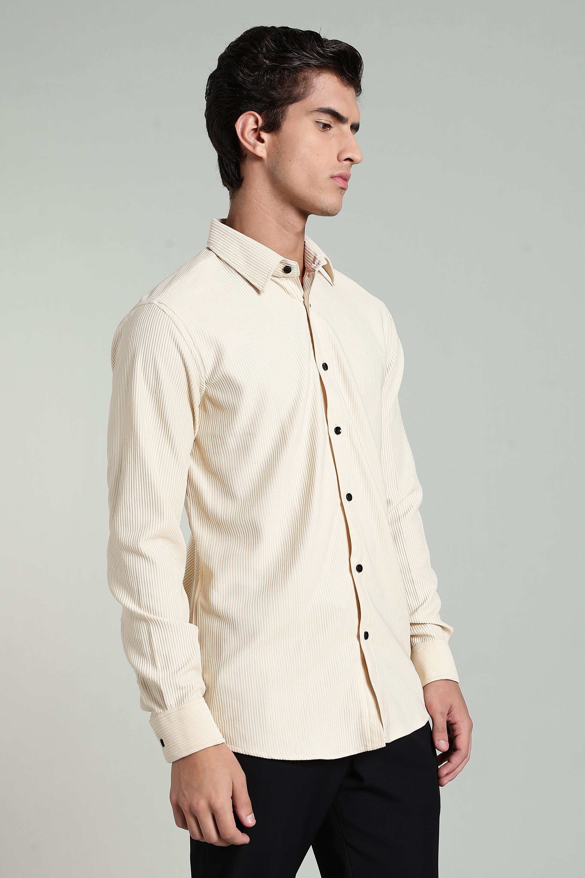 Cream Beige Corduroy - Full Sleeve Shirt