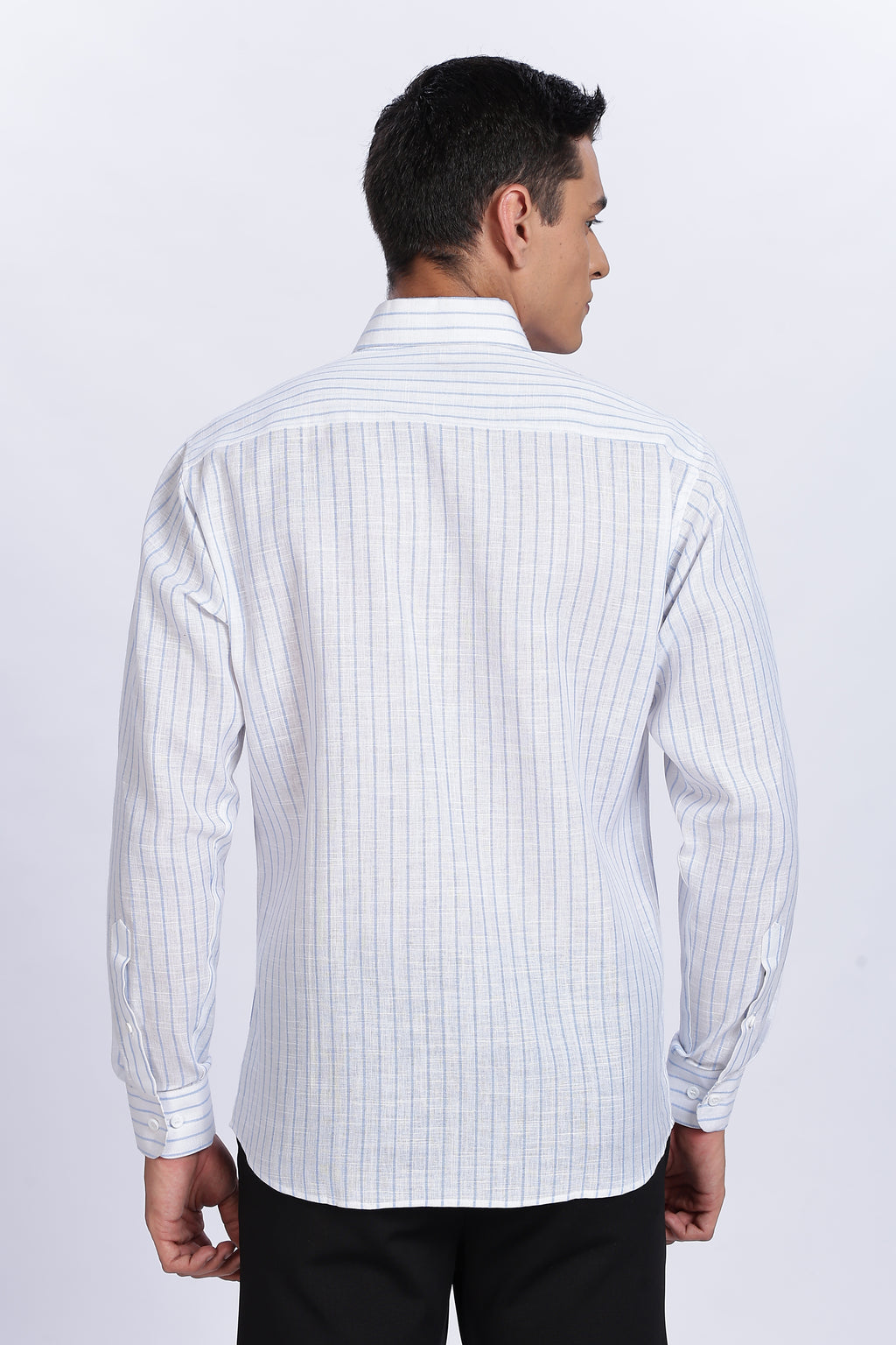 Old Money Classic Linen Shirt - Light Blue Vertical Stripe