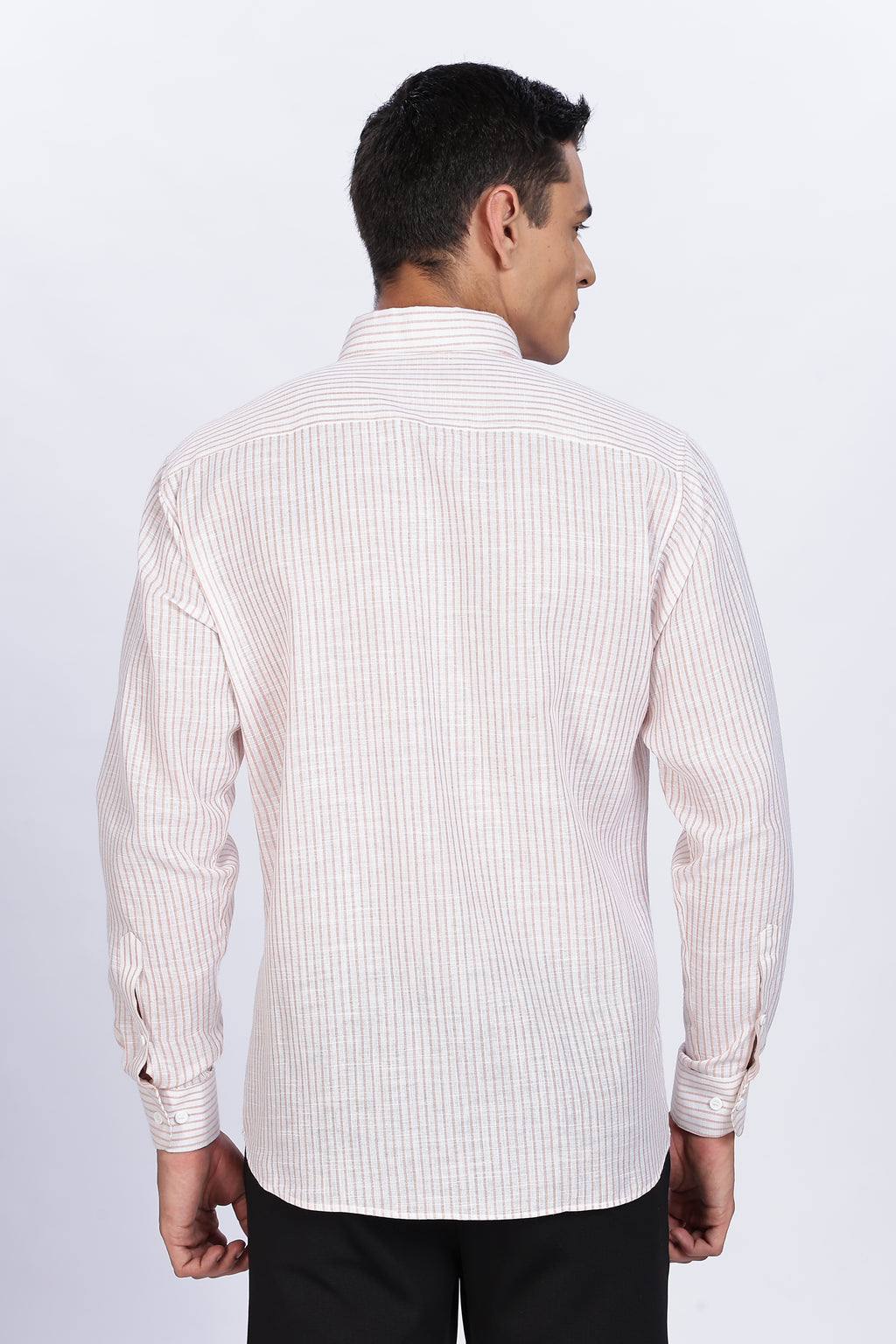 Old Money Classic Linen Shirt - Muted Rose Vertical Stripe