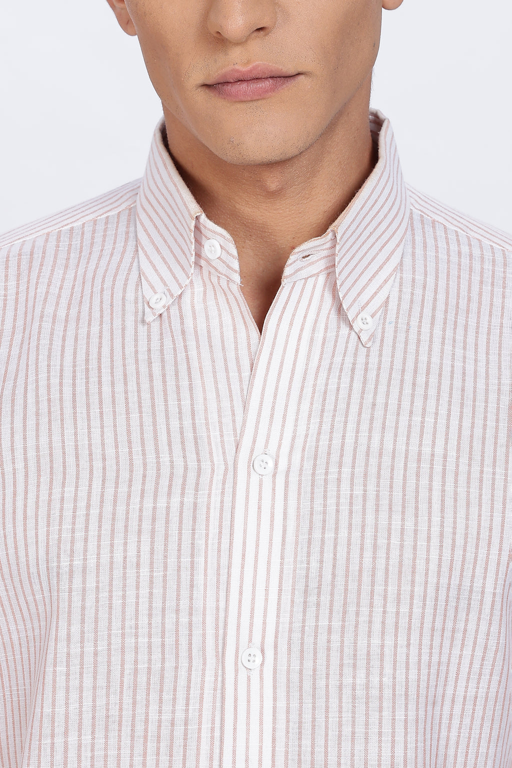 Old Money Classic Linen Shirt - Muted Rose Vertical Stripe