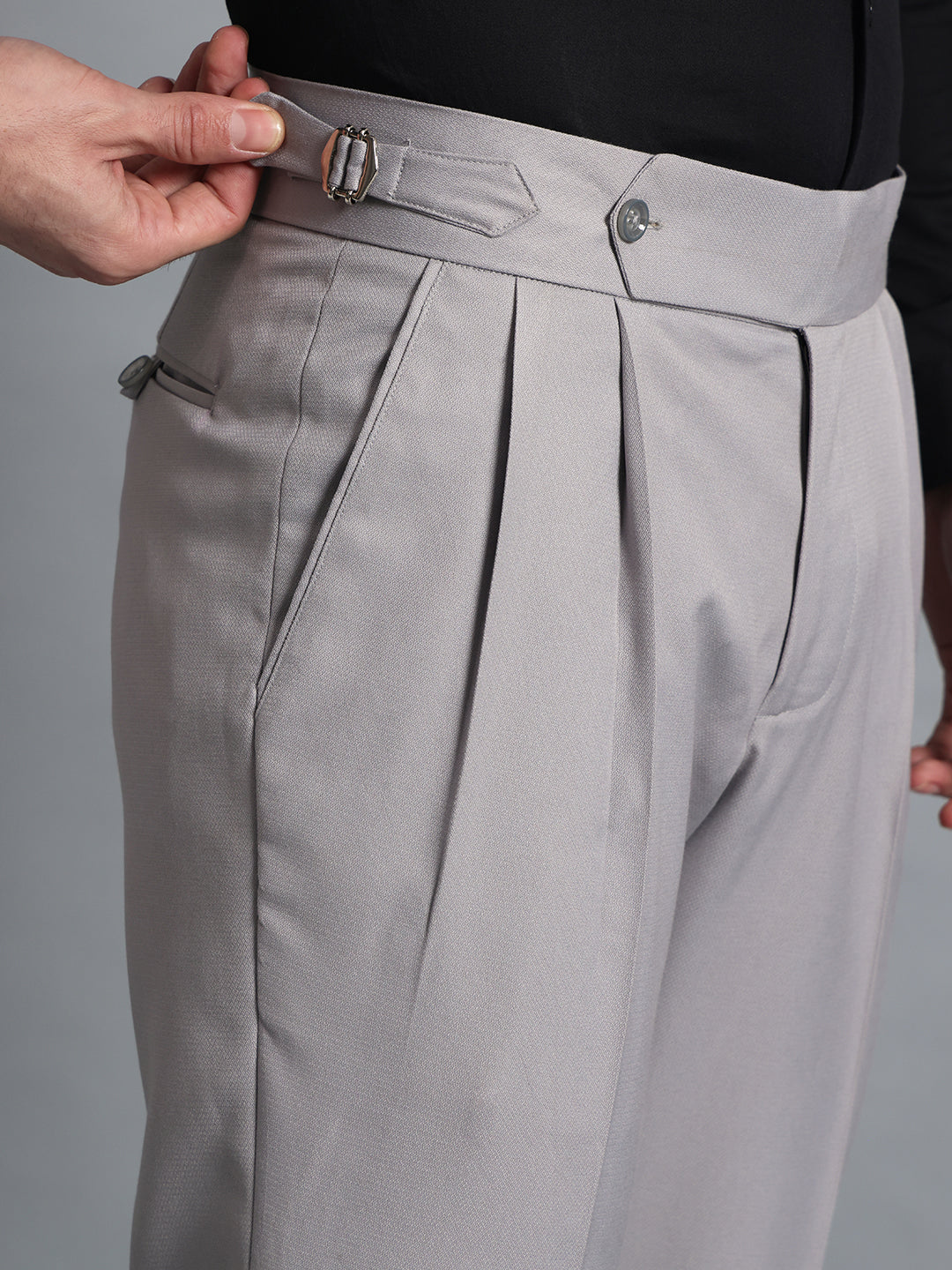 Single Buckle Light Grey Gurkha Pant